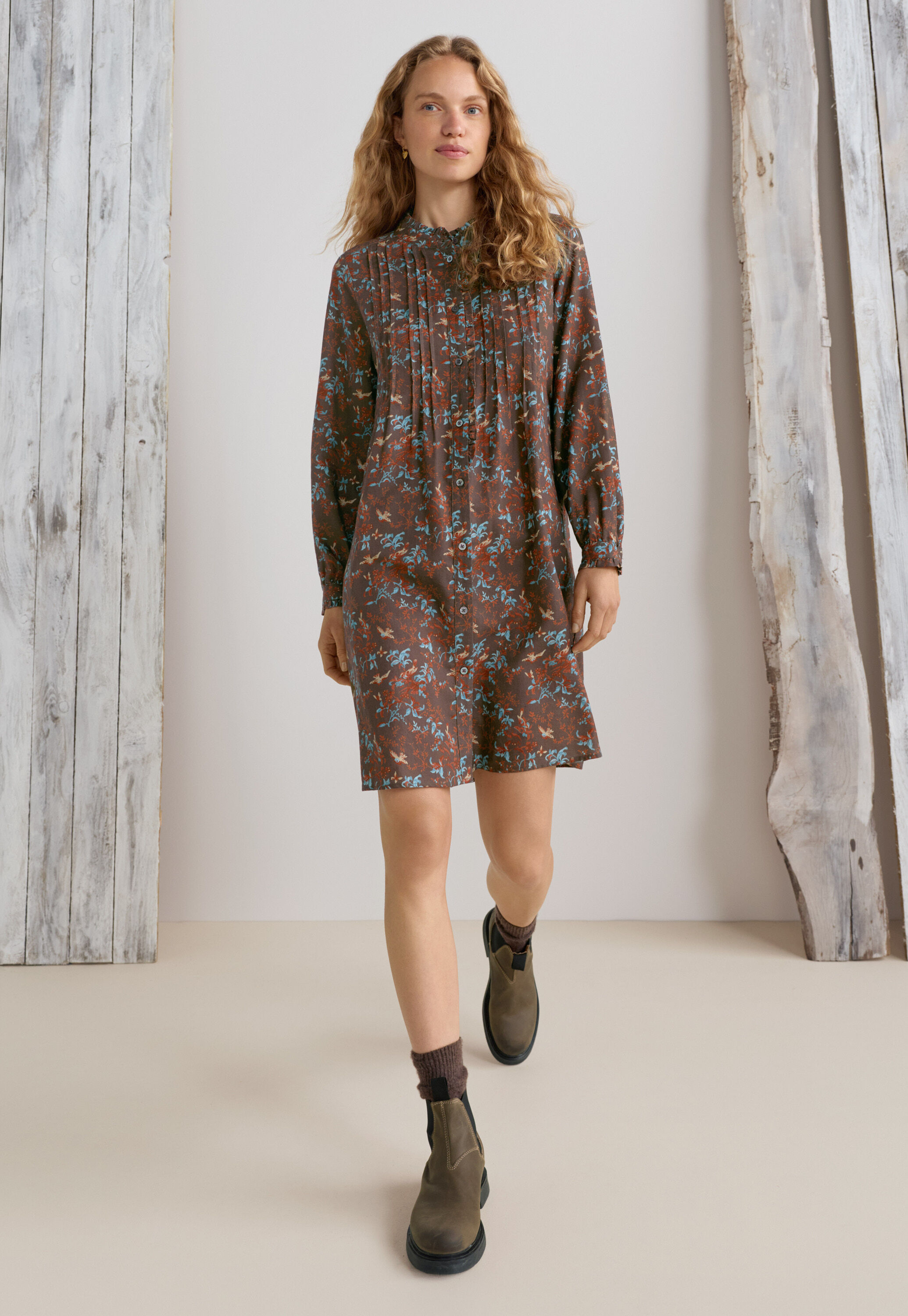 Bedrucktes Hemdblusenkleid, Himbeere/Espresso, large