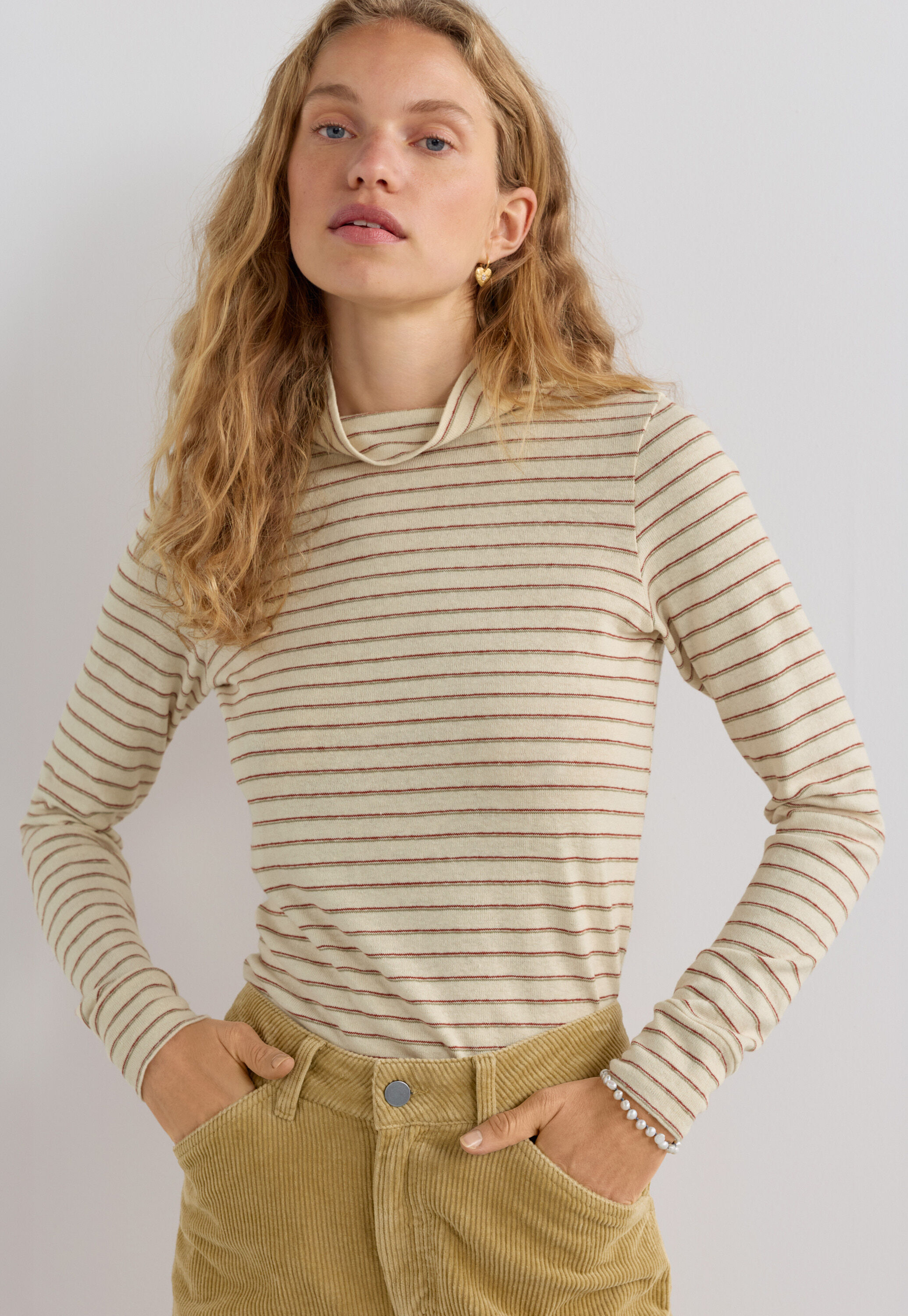Gestreifter Rollkragenpullover, Elfenbein/Salbei, large