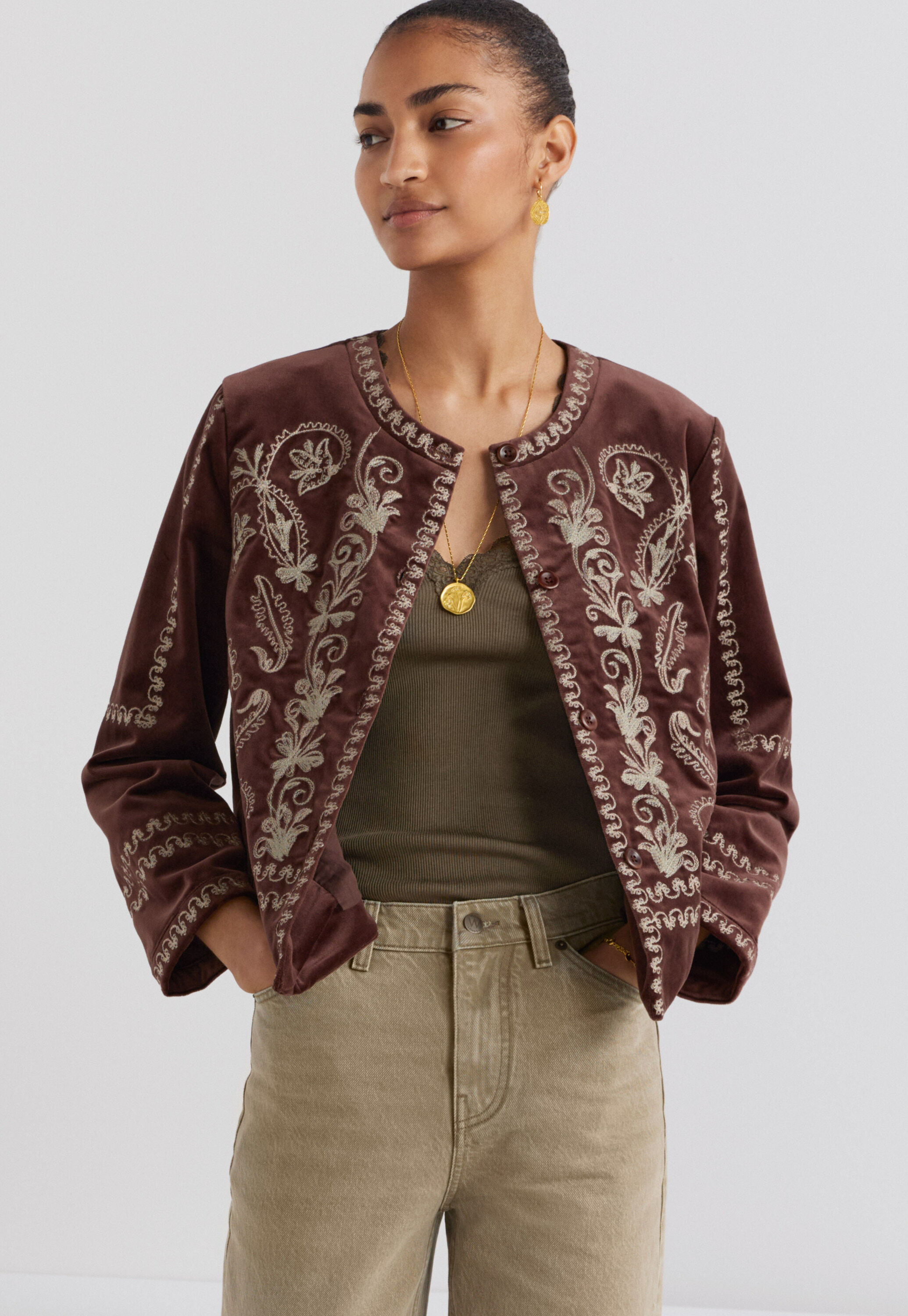 Bestickte Samtjacke, Portwein, large