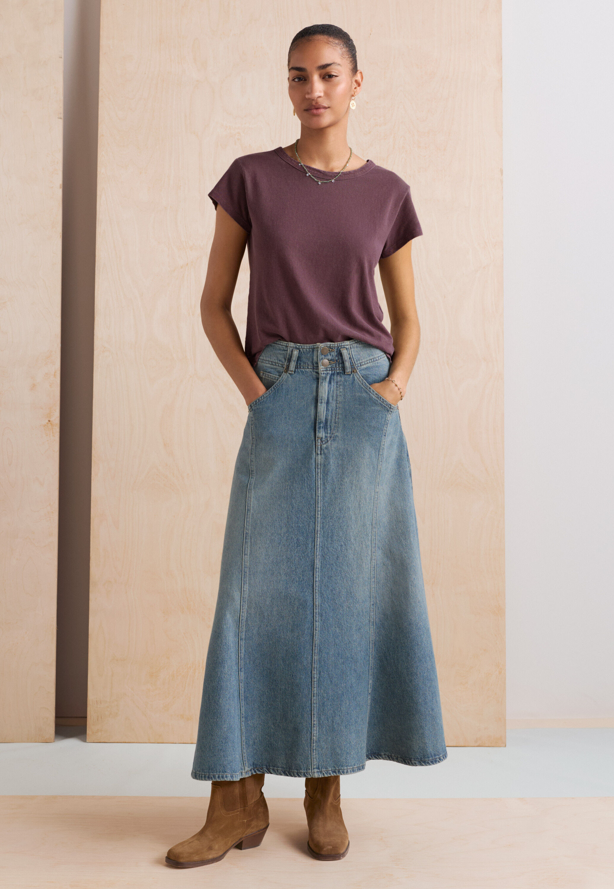 Langer Denim-Rock, Mittlere Waschung, large