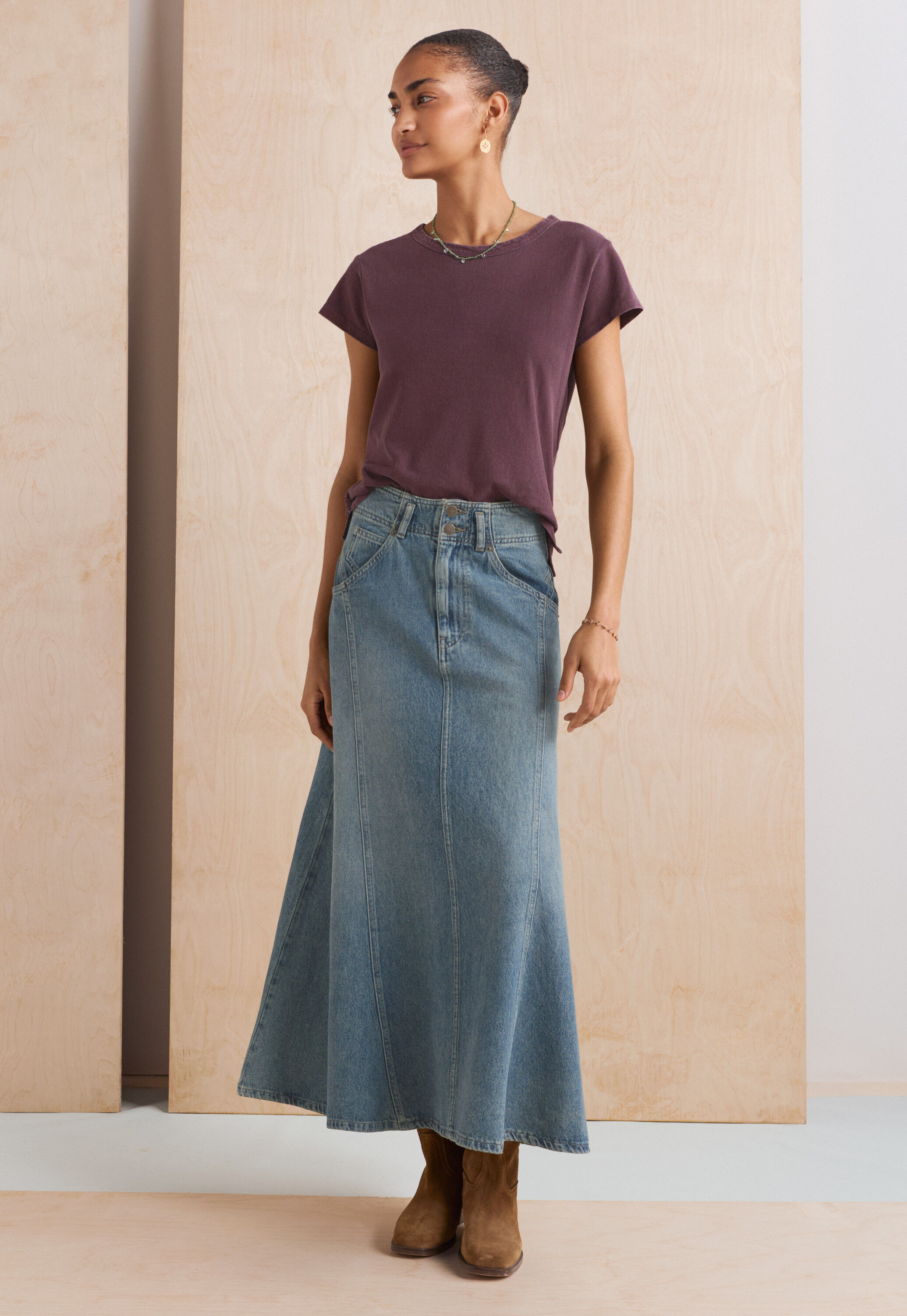 Langer Denim-Rock