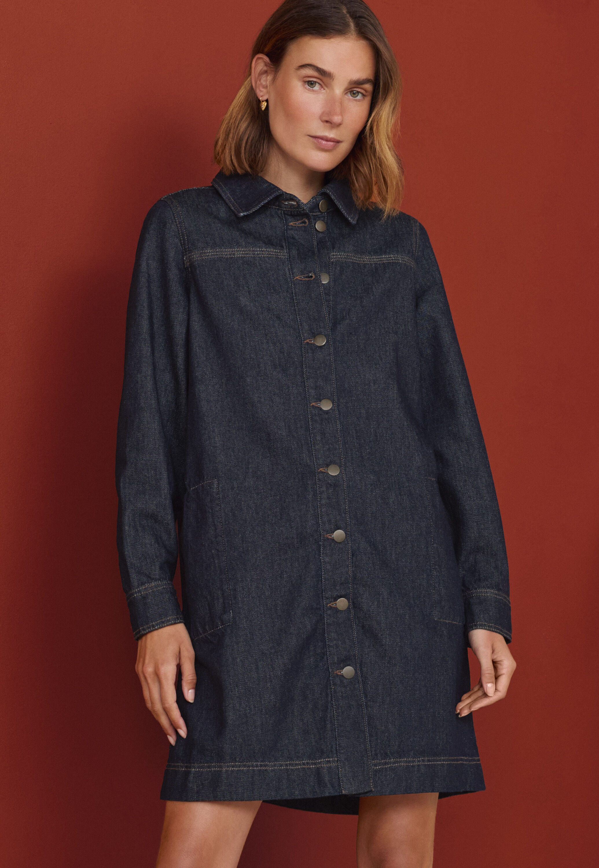 Denim-Kleid in A-Linie, Dunkles Ozeanblau, large