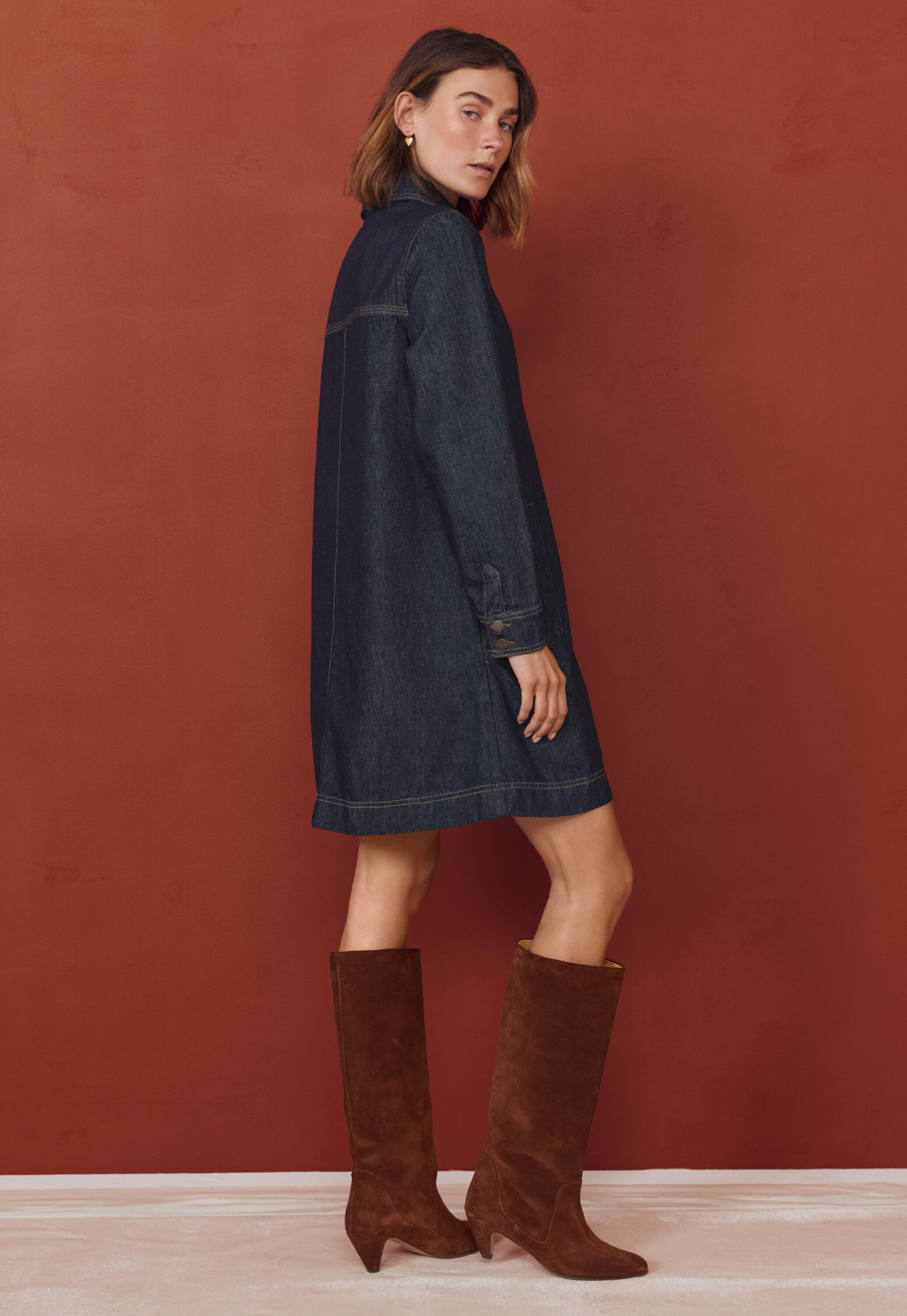 Denim-Kleid in A-Linie, Dunkles Ozeanblau, large
