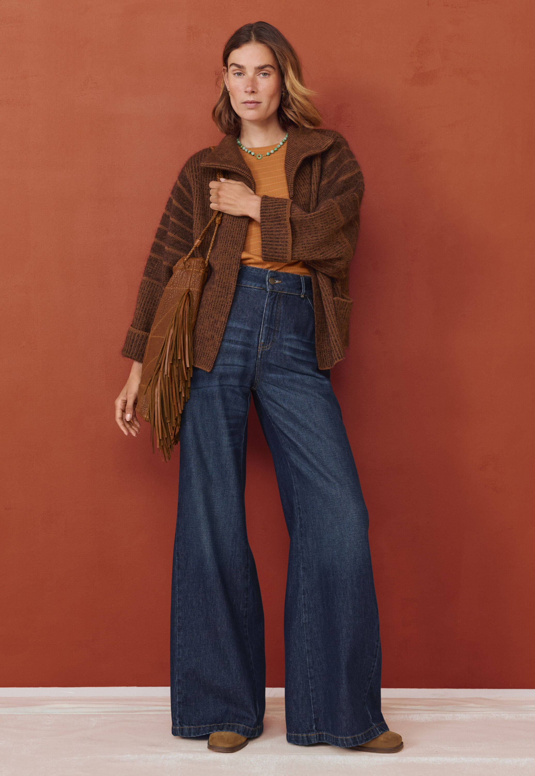 Gro&szlig;e Ledertasche mit Quaste, Cognac, large