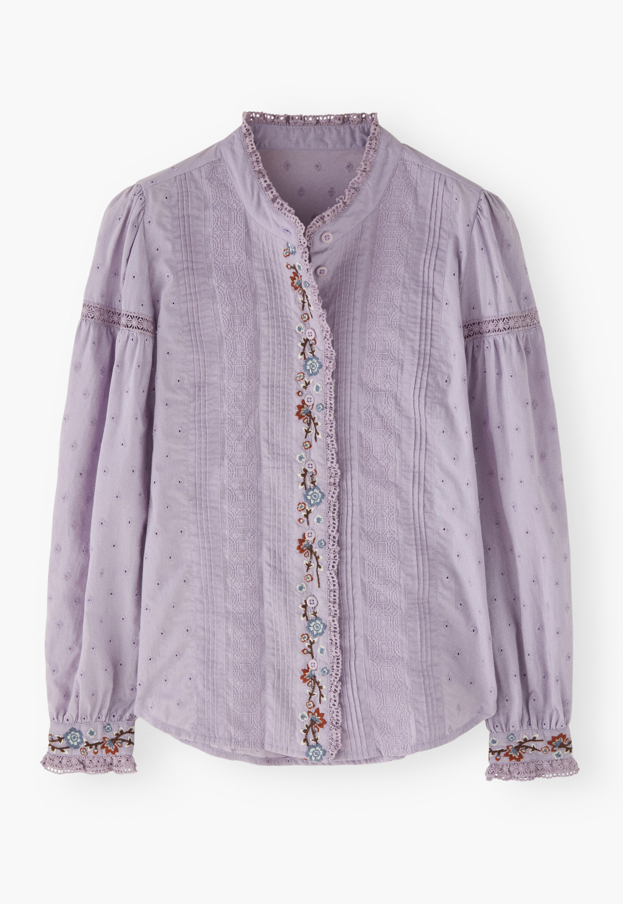 Bestickte Broderie-Bluse, Lavendel, large