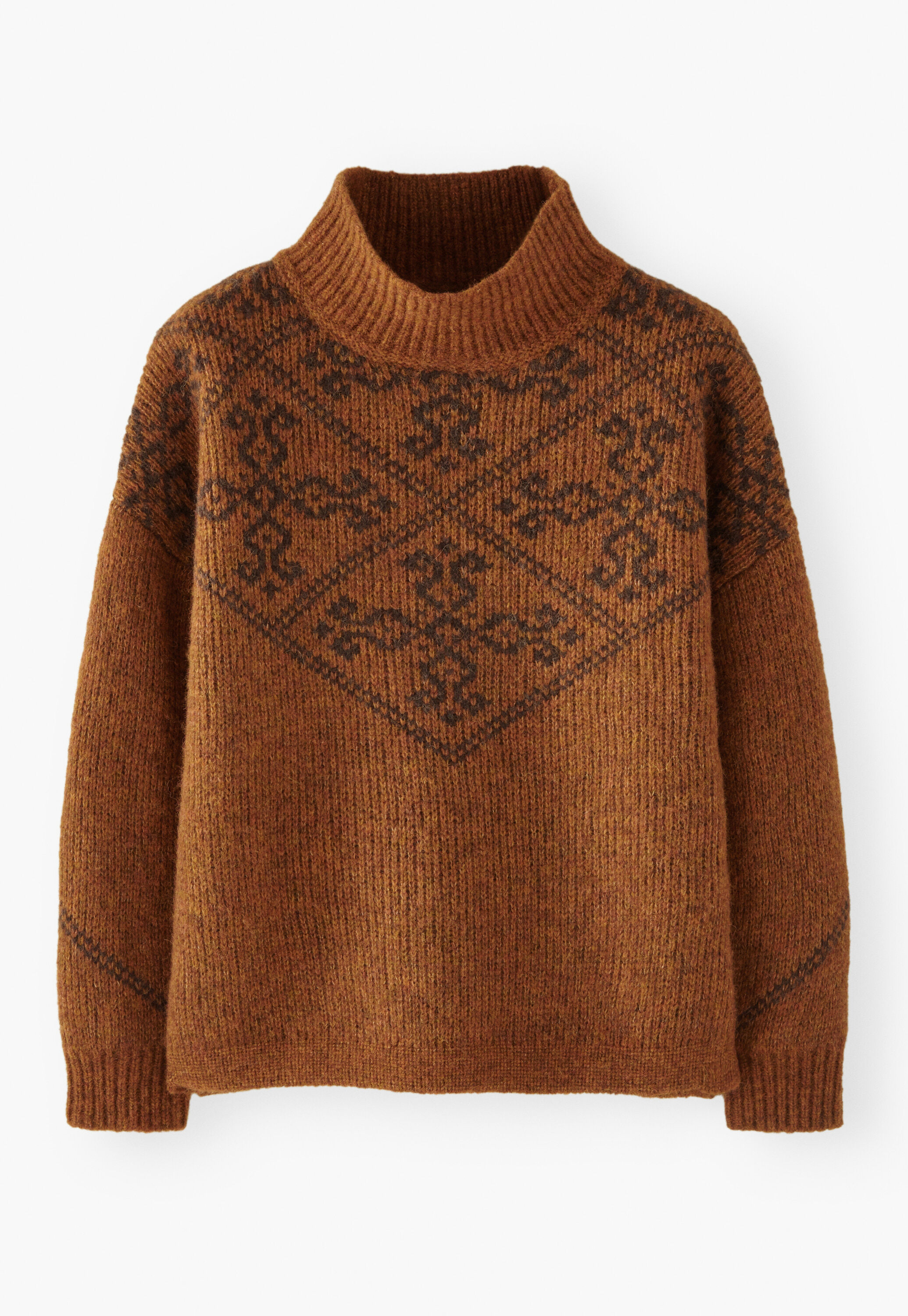 Jacquard-Pullover, Kupfer/Kaffee, large