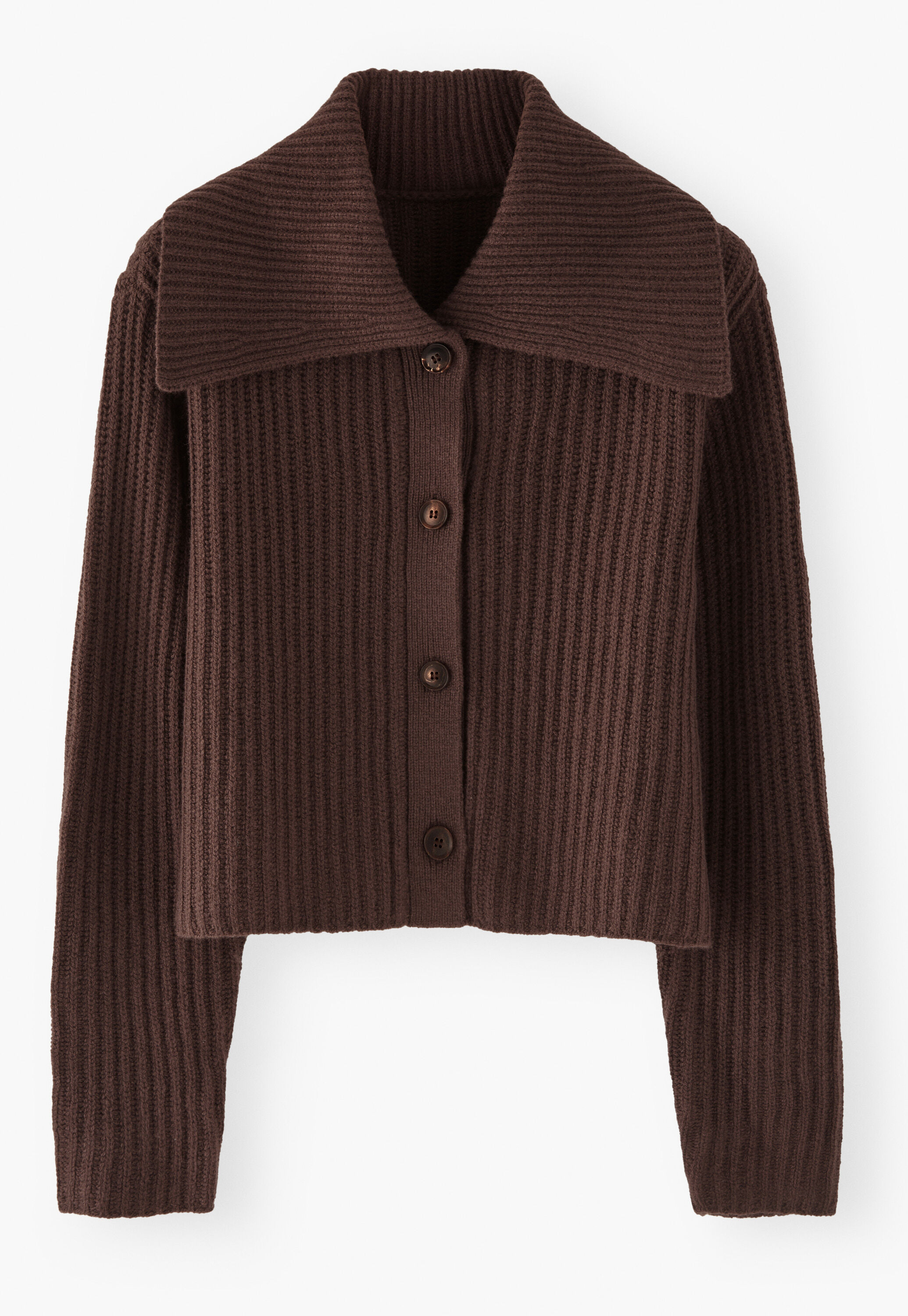 Ripp-Cardigan mit Kragen, Dunkle Schokolade, large