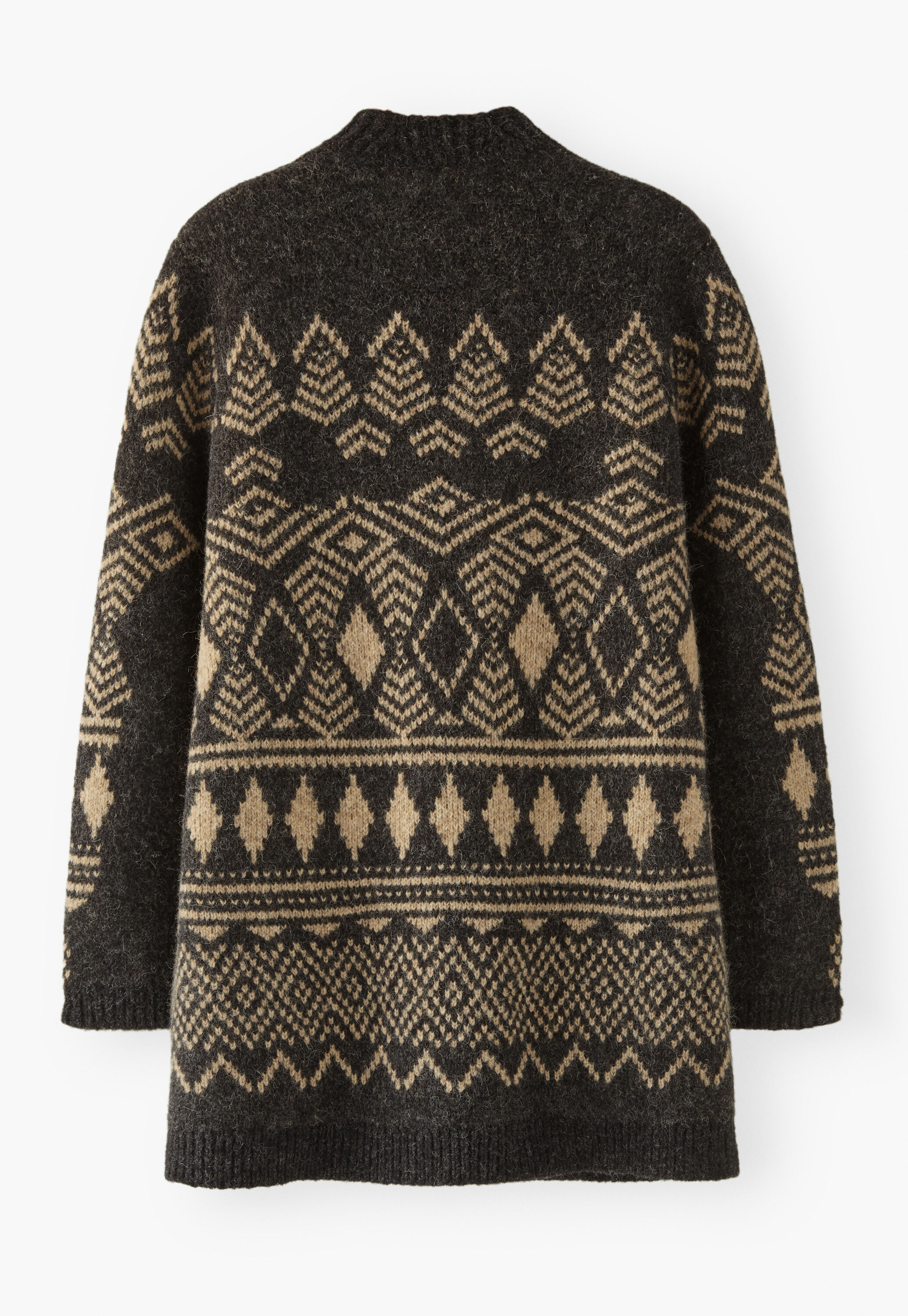 Langer Jacquard-Cardigan, Kohlschwarz/Sand, large