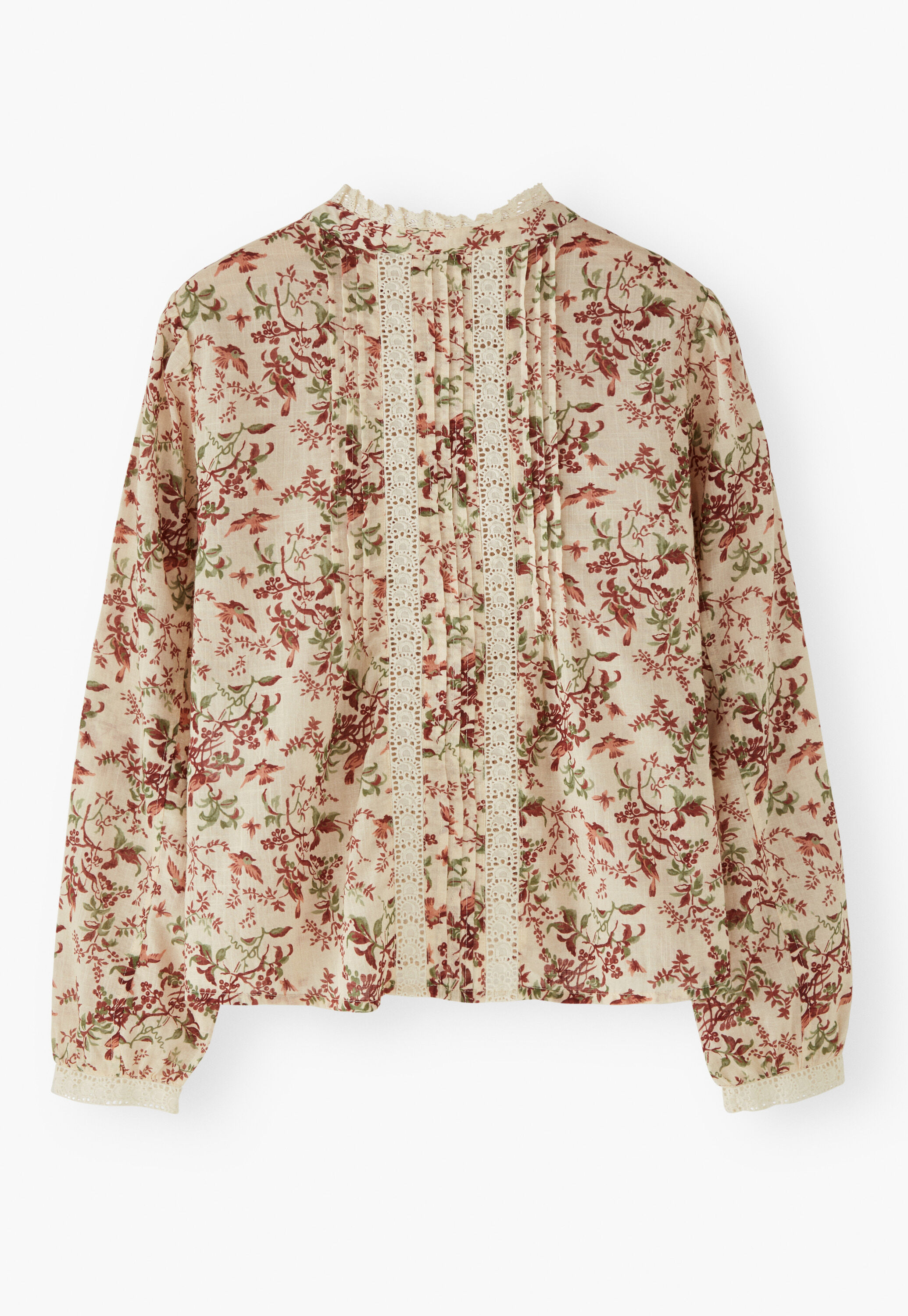 Print-Bluse mit Spitzendetail, Ecru/Burgunder, large