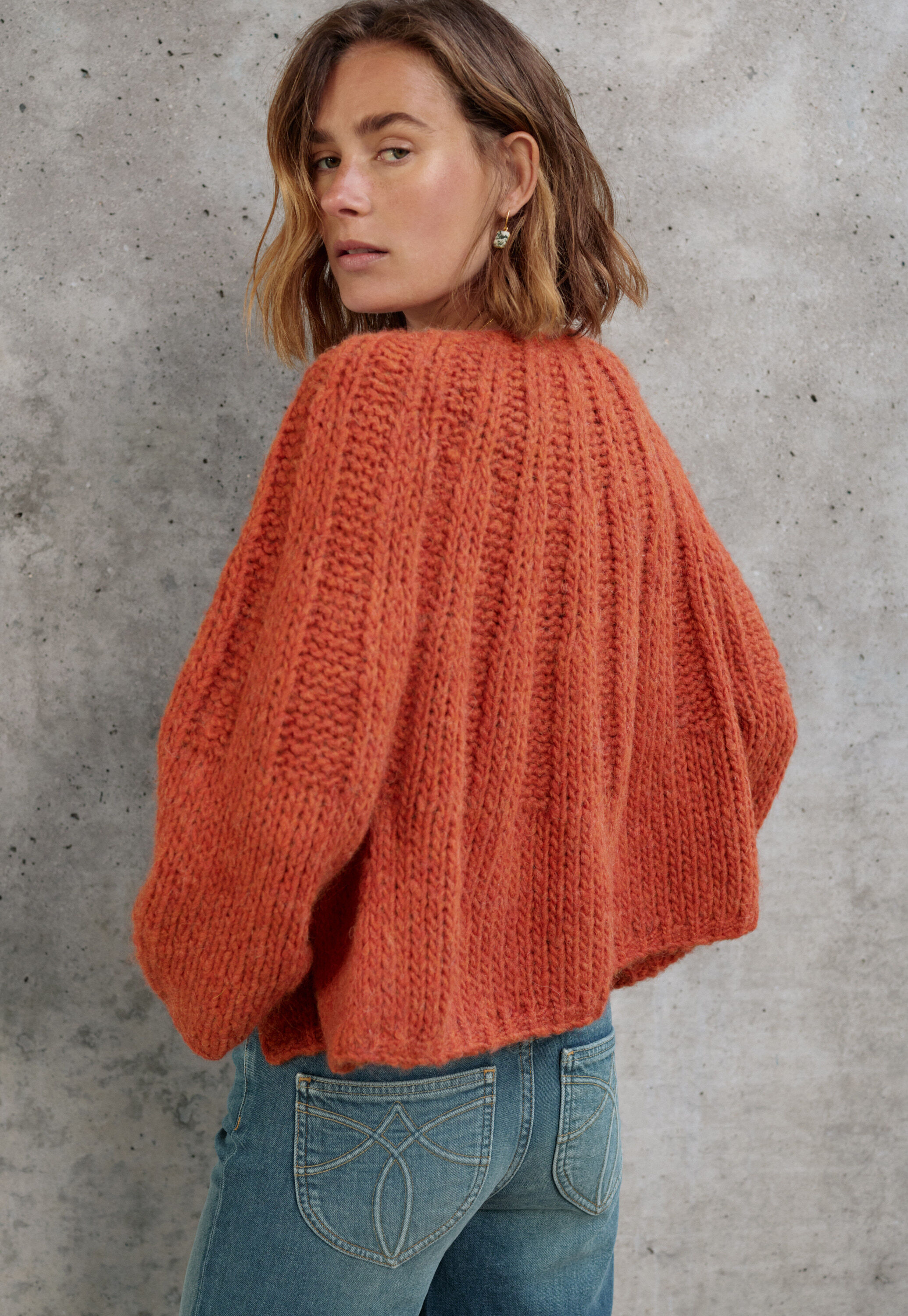 Handgestrickter Cardigan, Chiliorange, large
