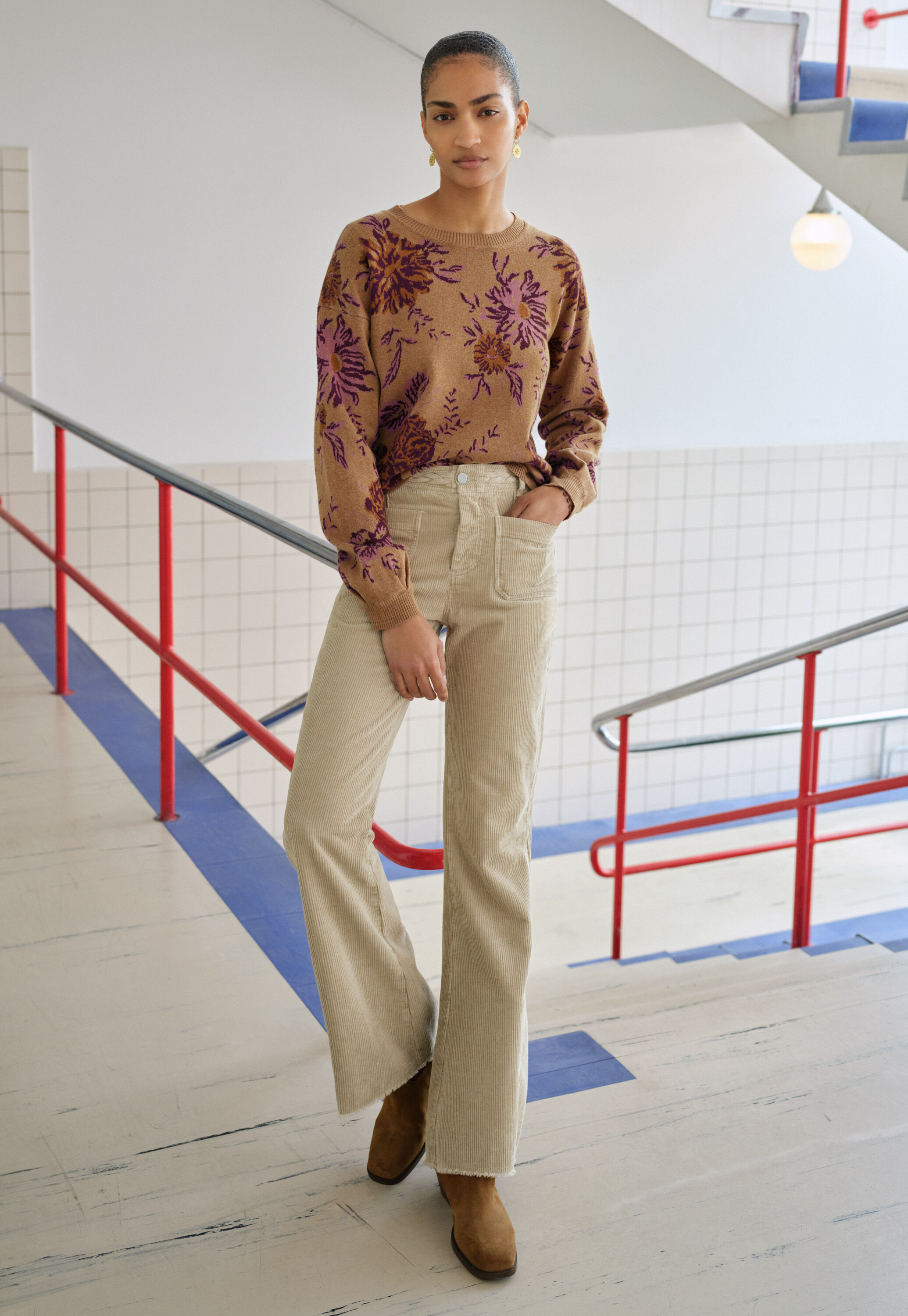 Jacquard-Pullover, Karamell/Orchidee, large
