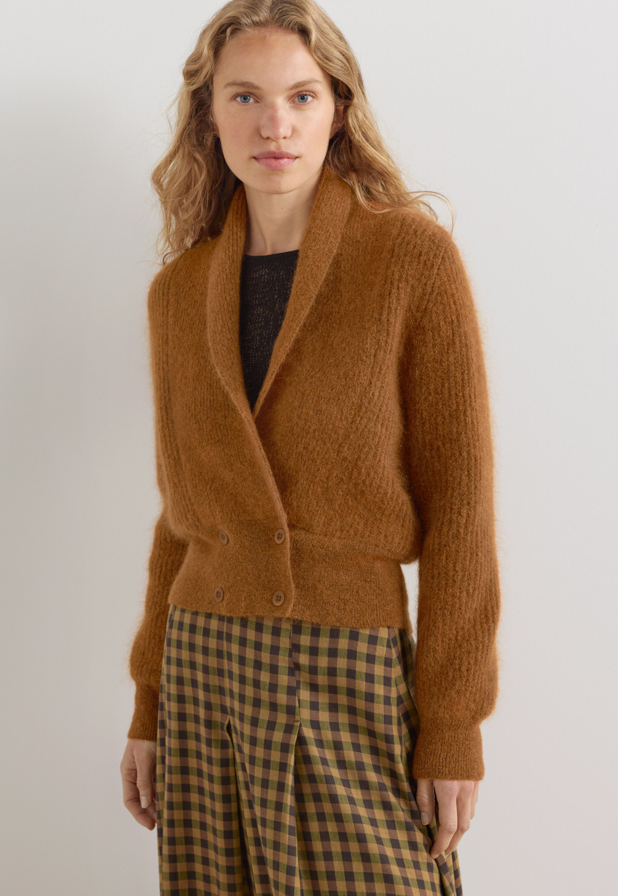 Cardigan mit Schalkragen, Gebranntes Orange, large