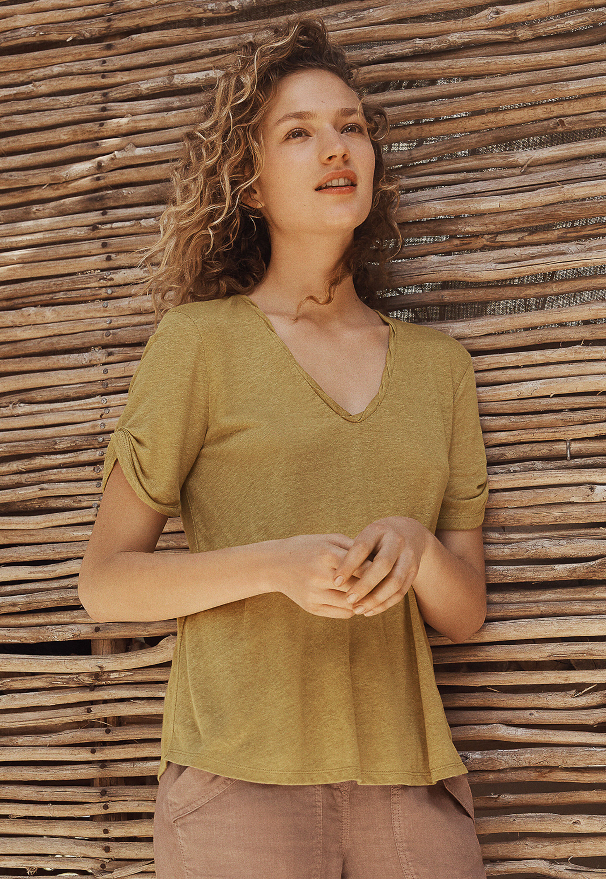 T-Shirt aus Leinen-Jersey mit &Auml;rmeldetail
