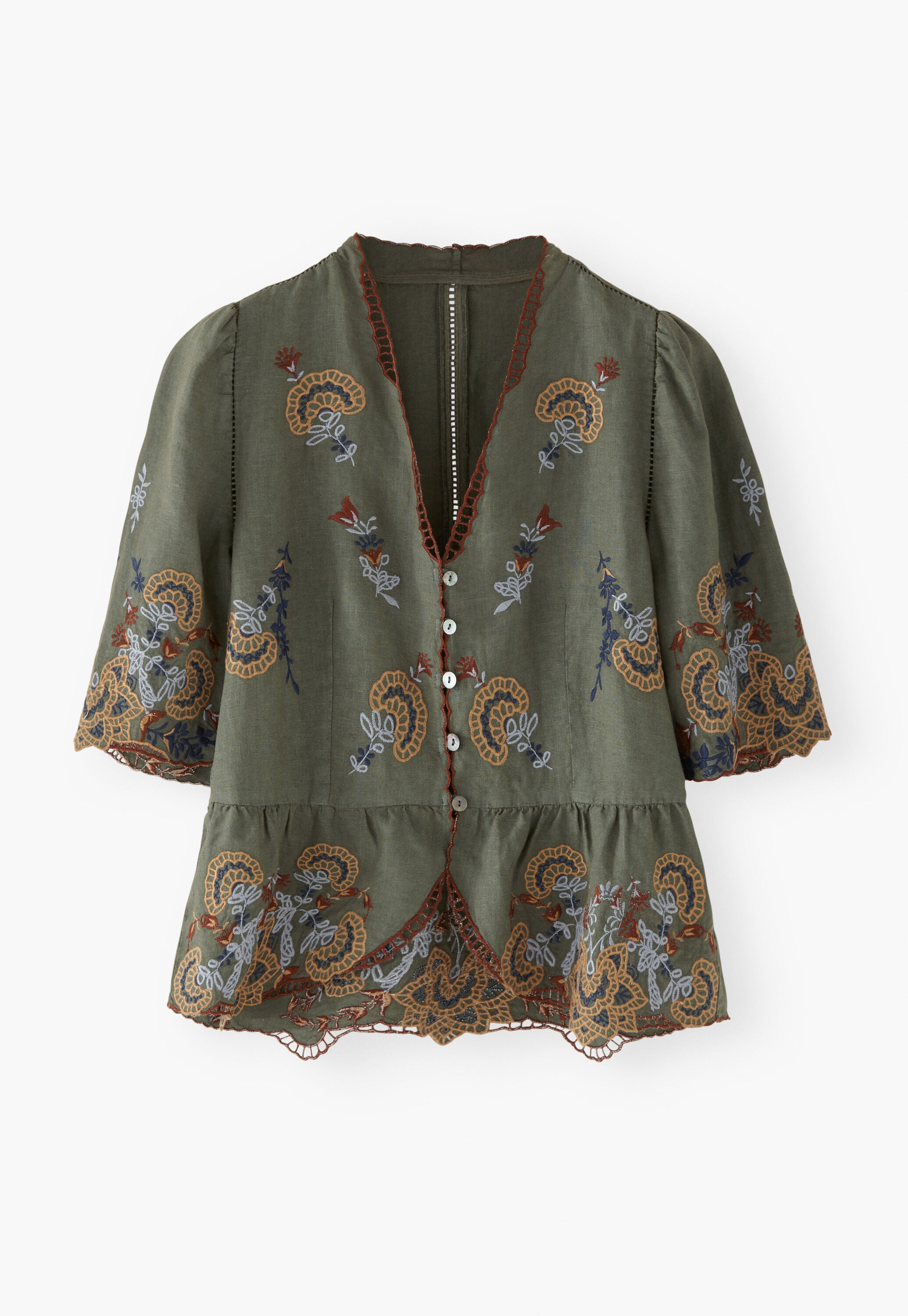 Kurze Cutwork-Bluse