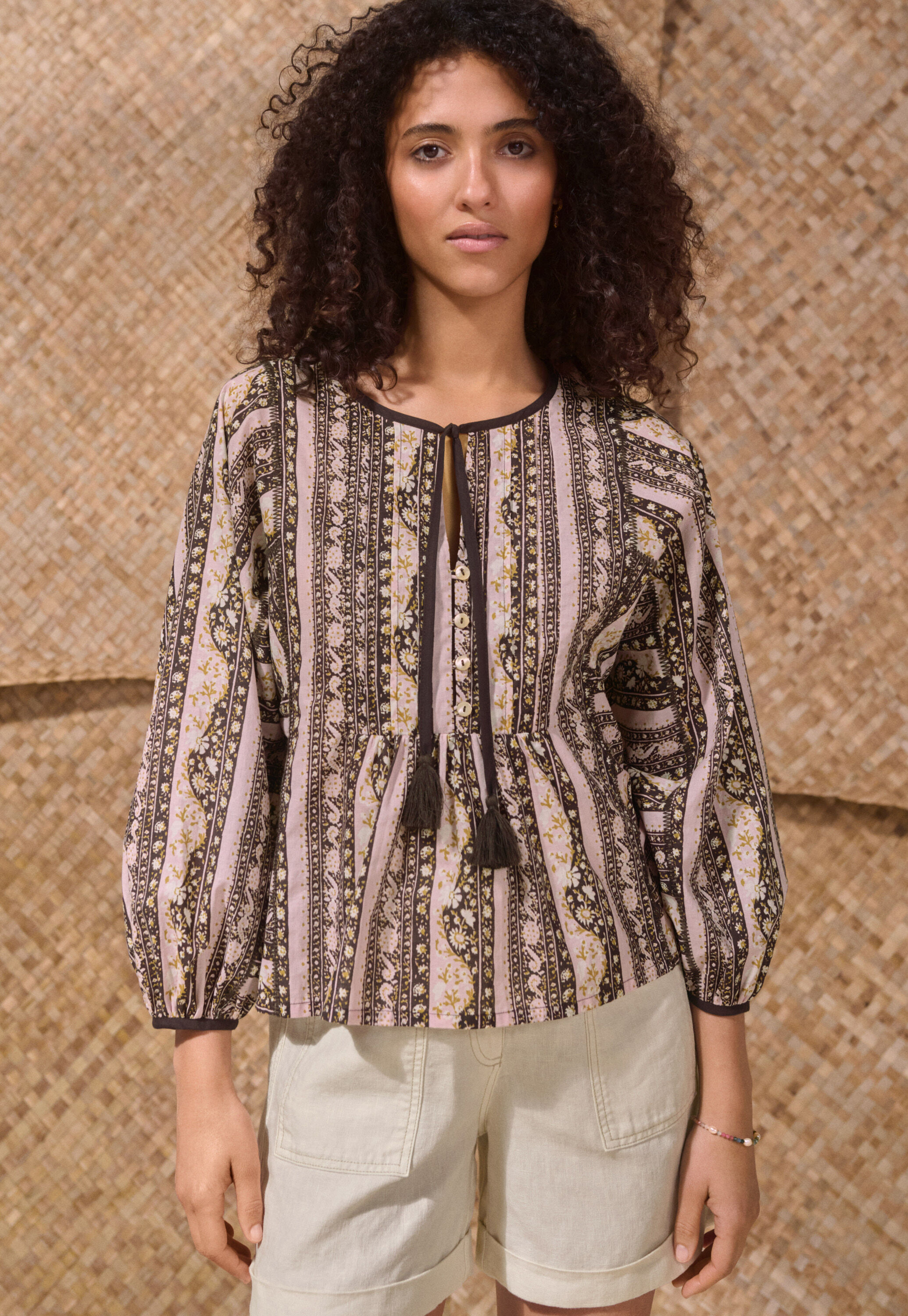 Bedruckte Bluse mit Raffungen