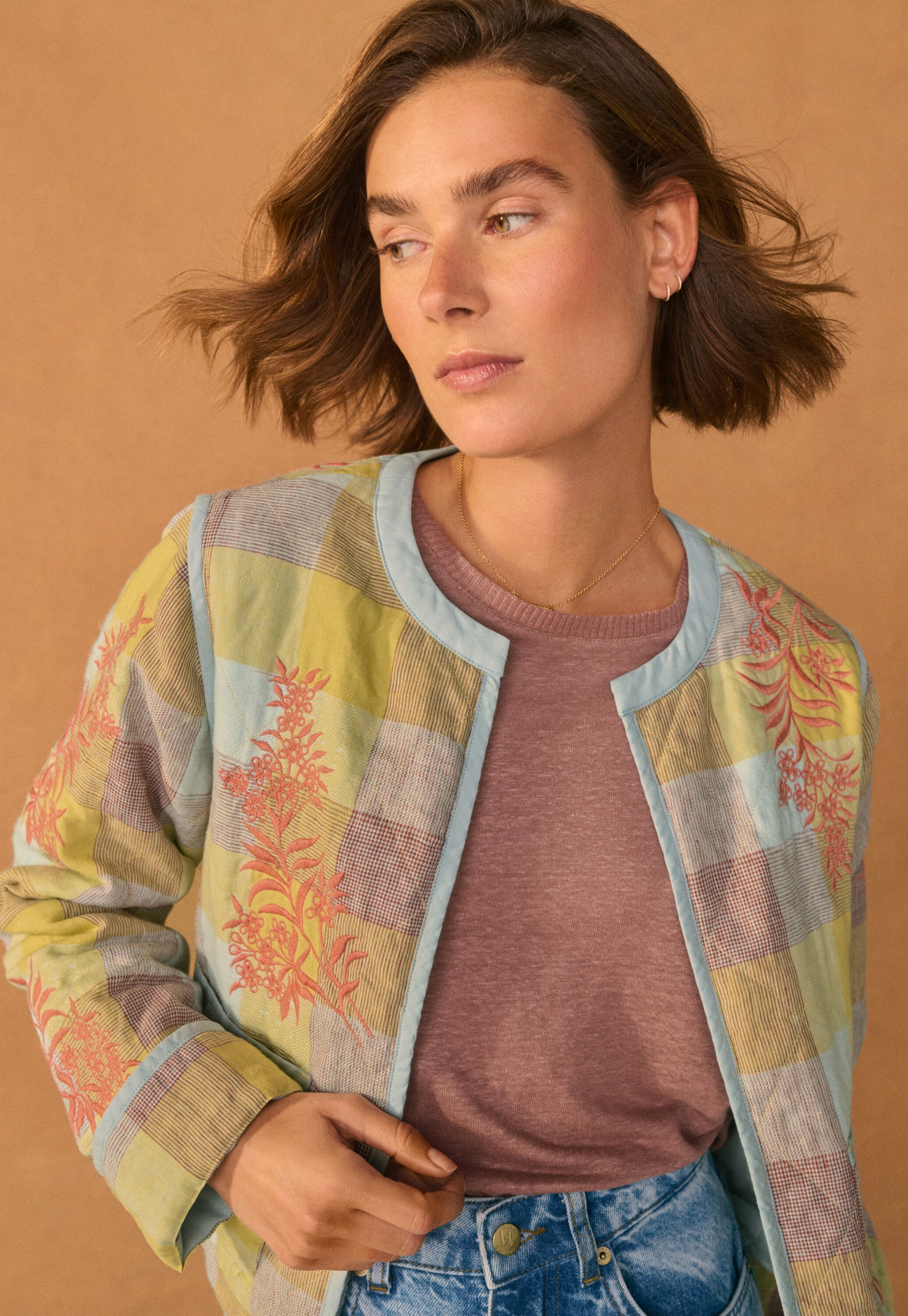 Bestickte Vichy-Karo-Jacke