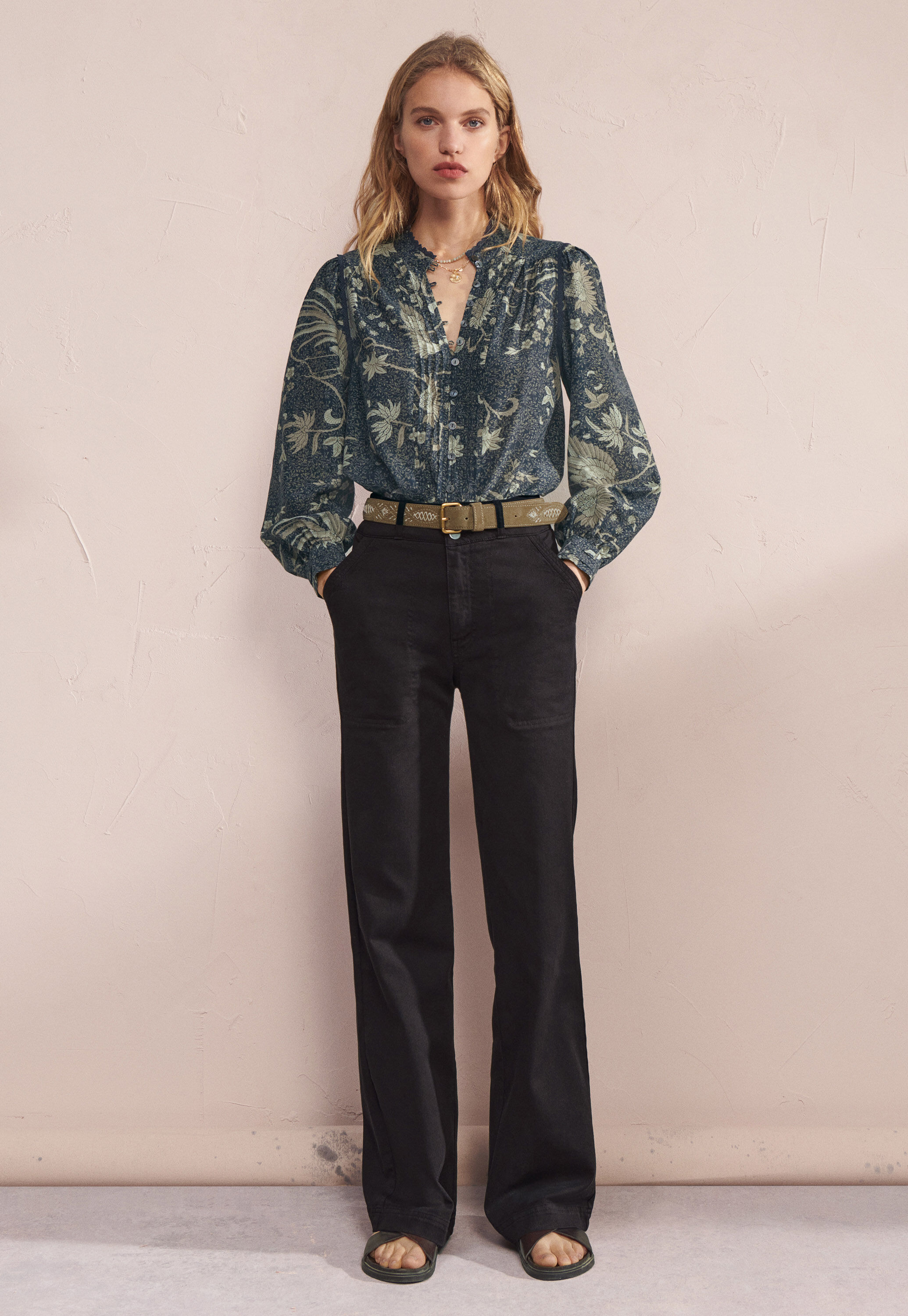 Bedruckte Bluse mit Falten