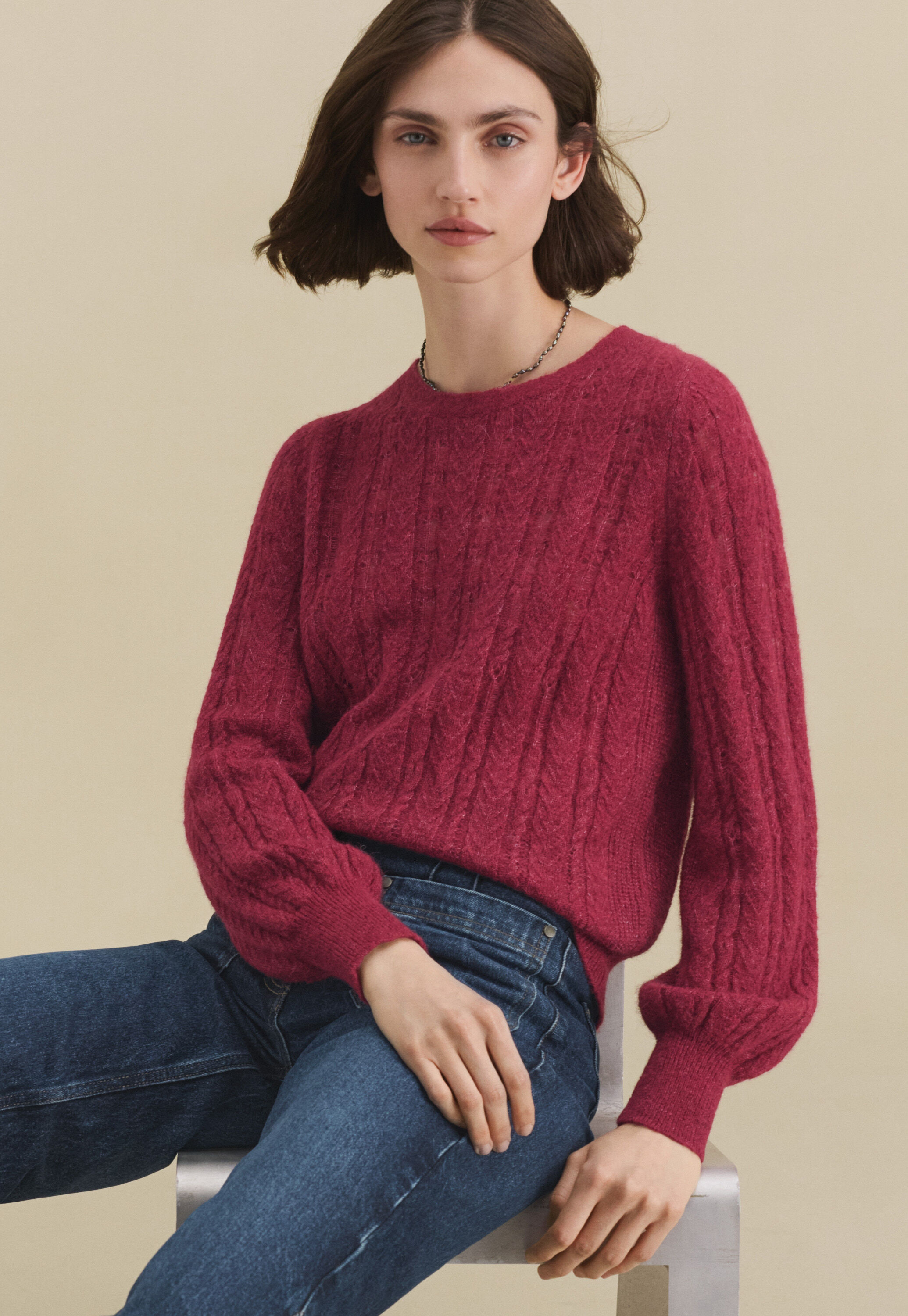 Spitzenmuster-Pullover