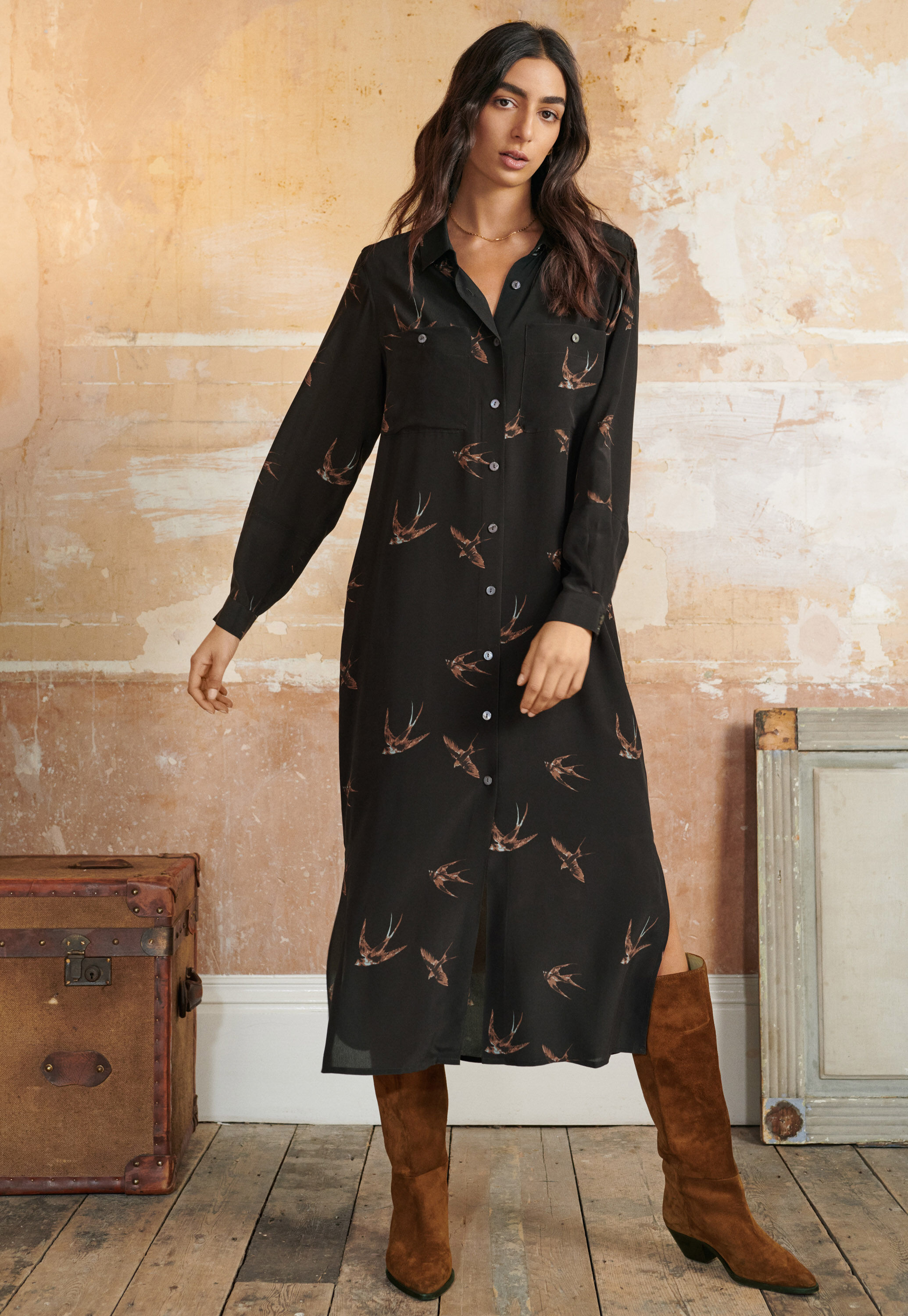 Kleid mit Schwalben-Print