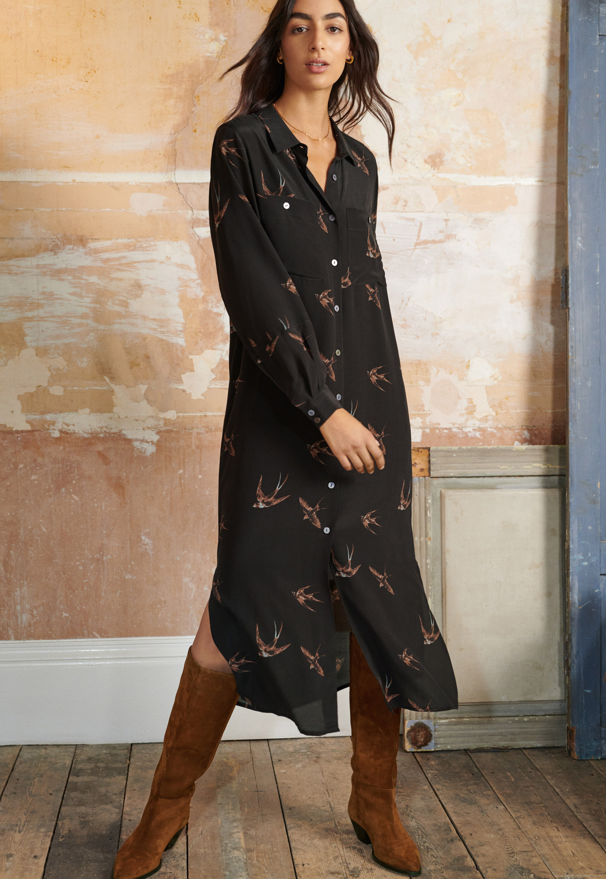Kleid mit Schwalben-Print