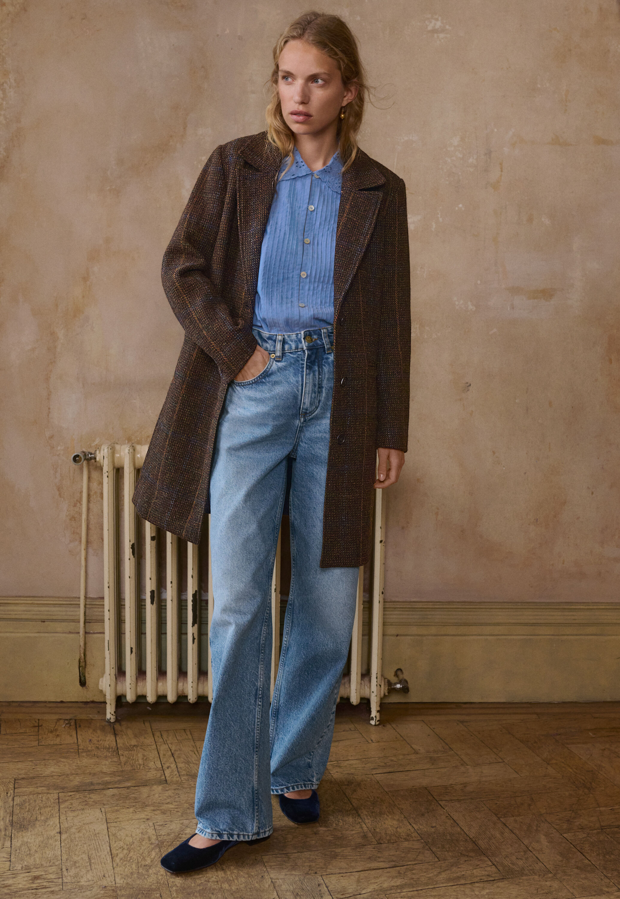 Chambray-Bluse mit Falten