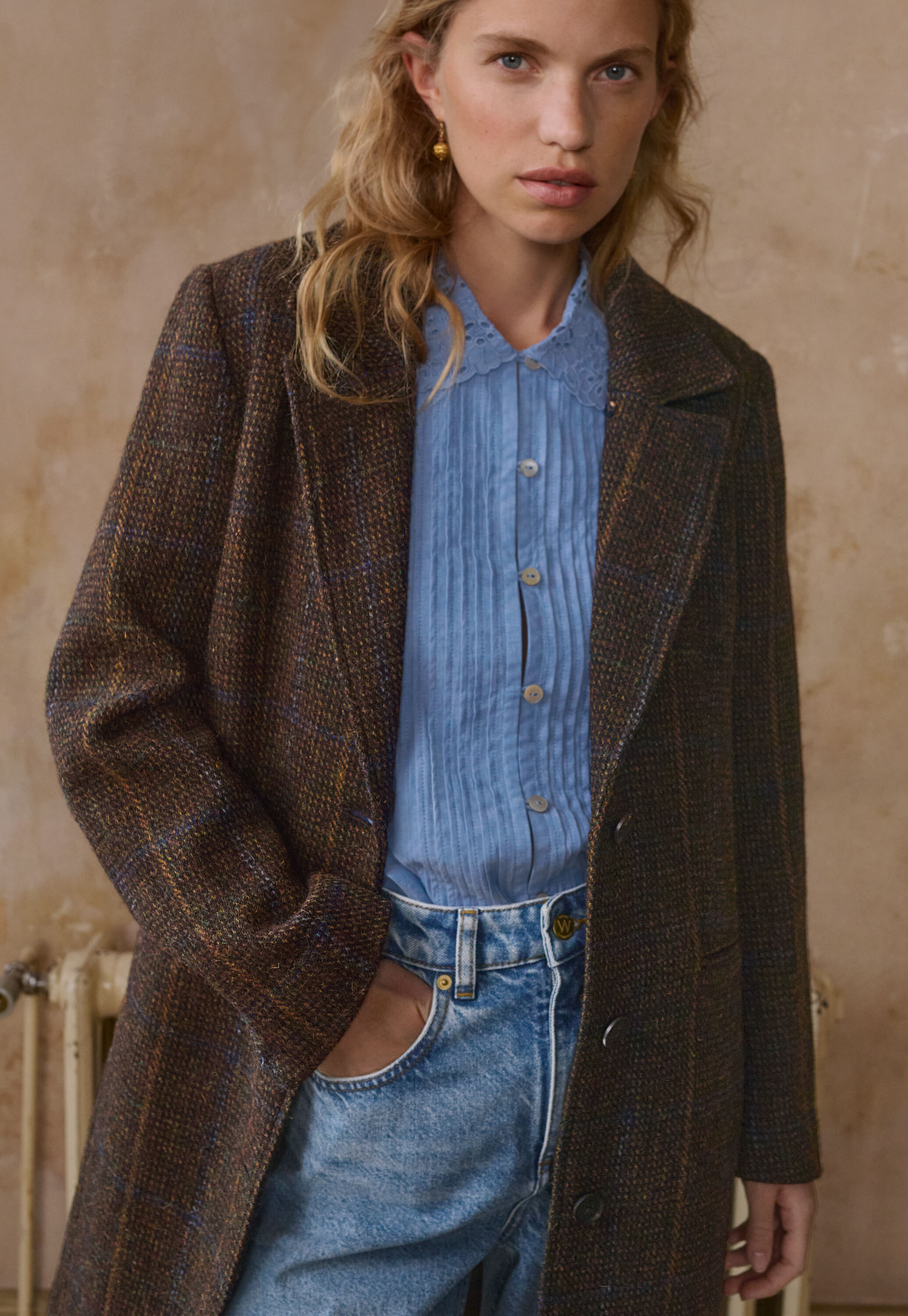 Chambray-Bluse mit Falten