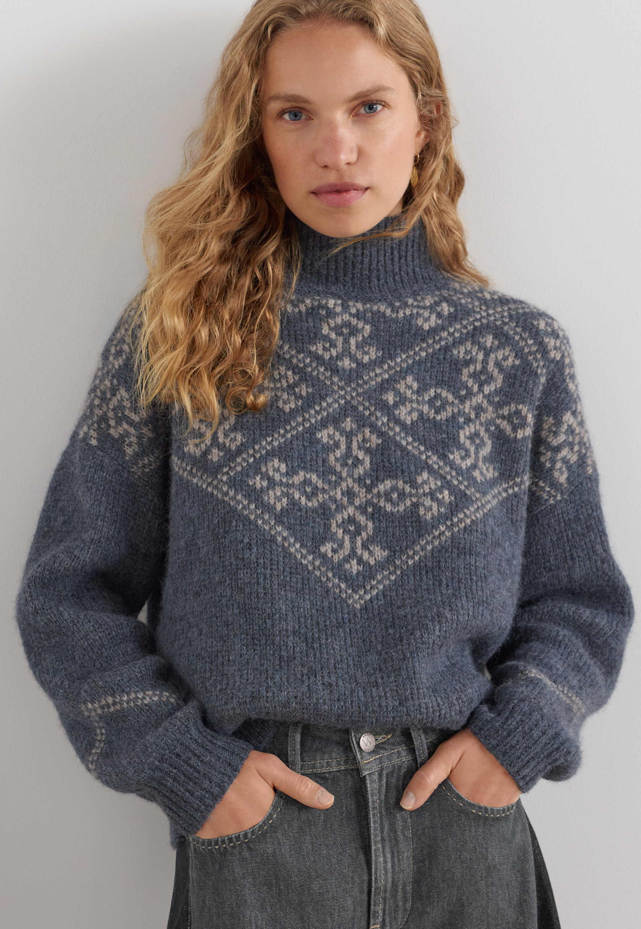 Jacquard-Pullover, Blauer Schiefer/Nerz, large