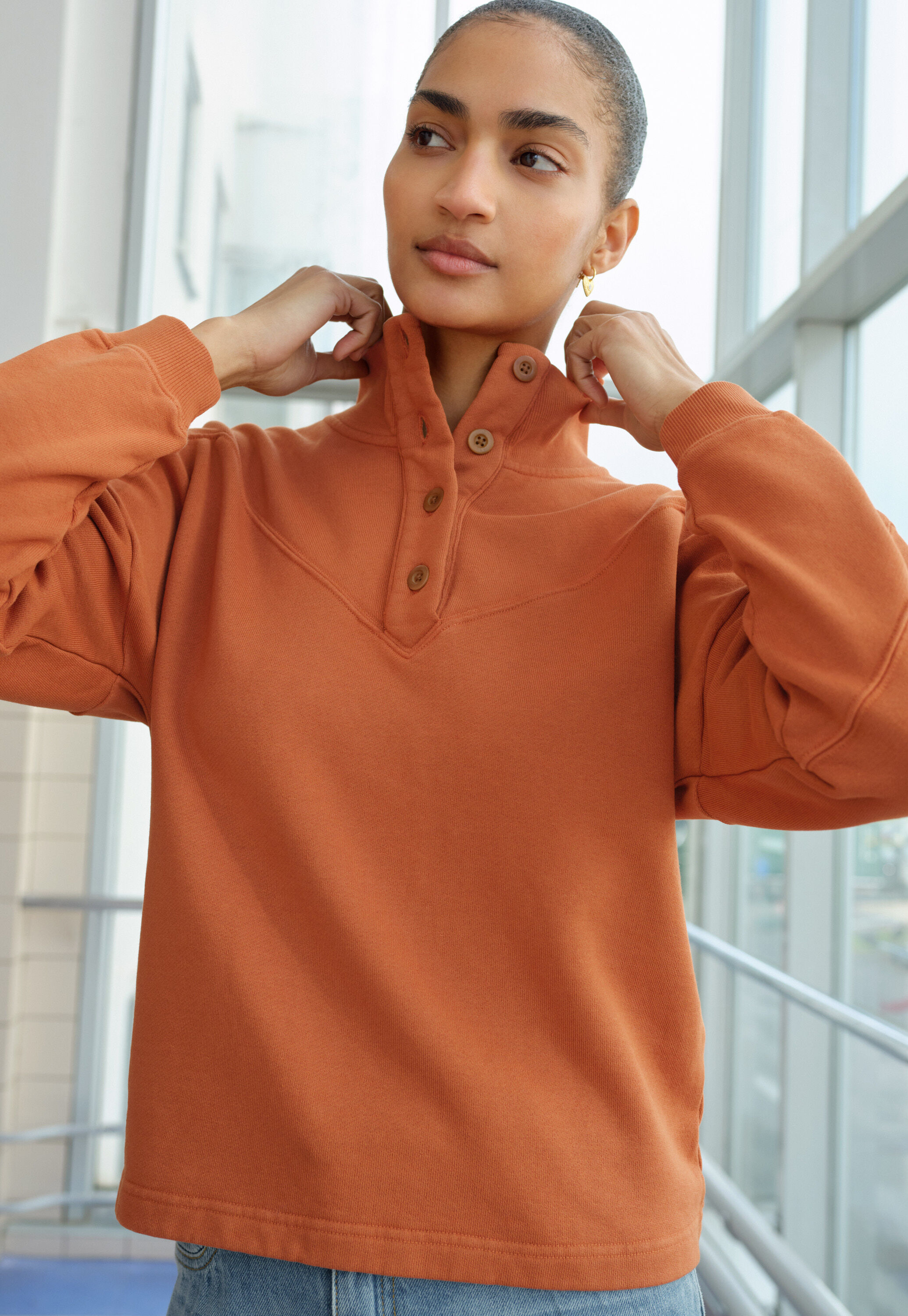 Sweatshirt mit Streifen, Gebranntes Orange, large