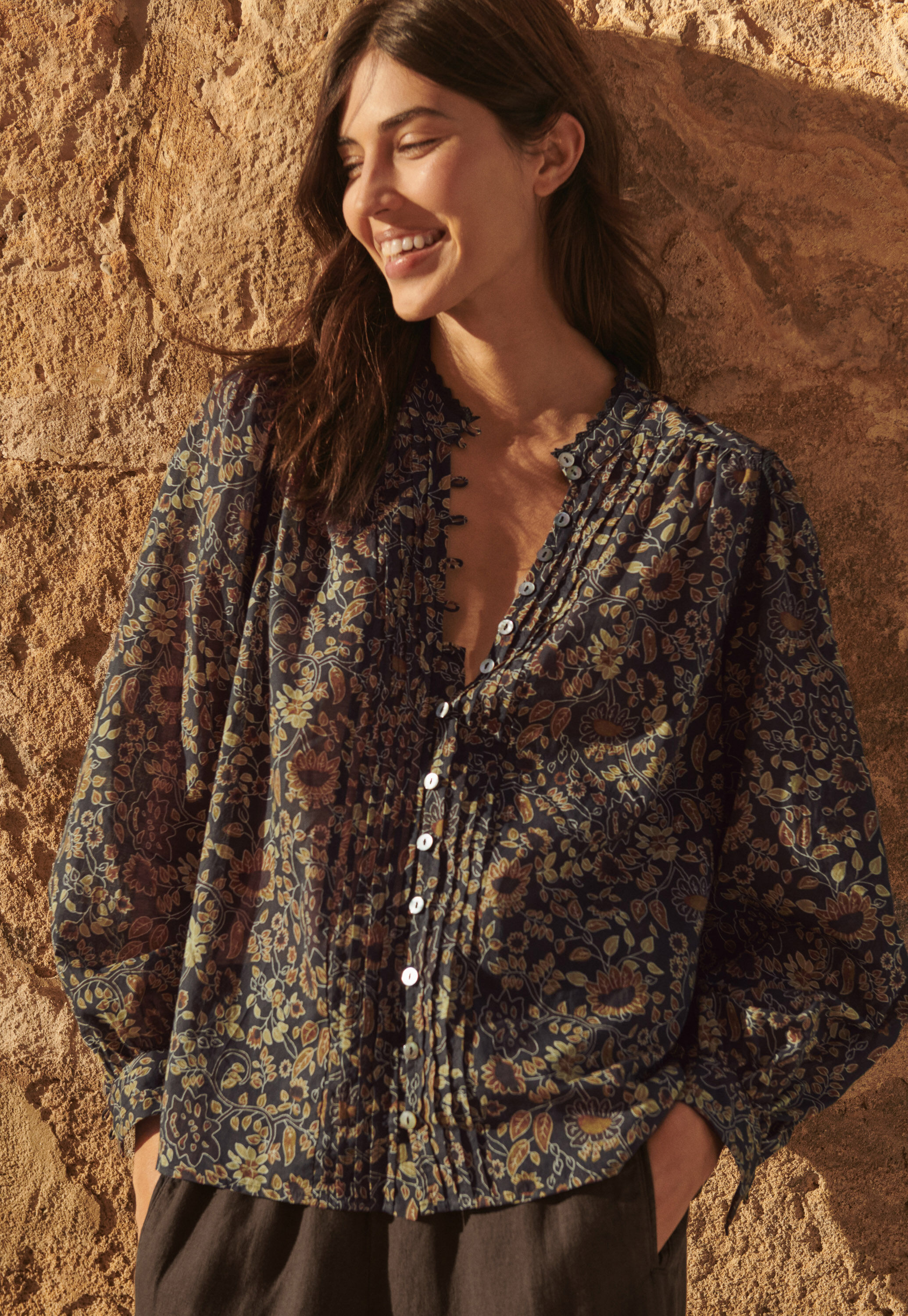 Bedruckte Bluse mit Faltendetail