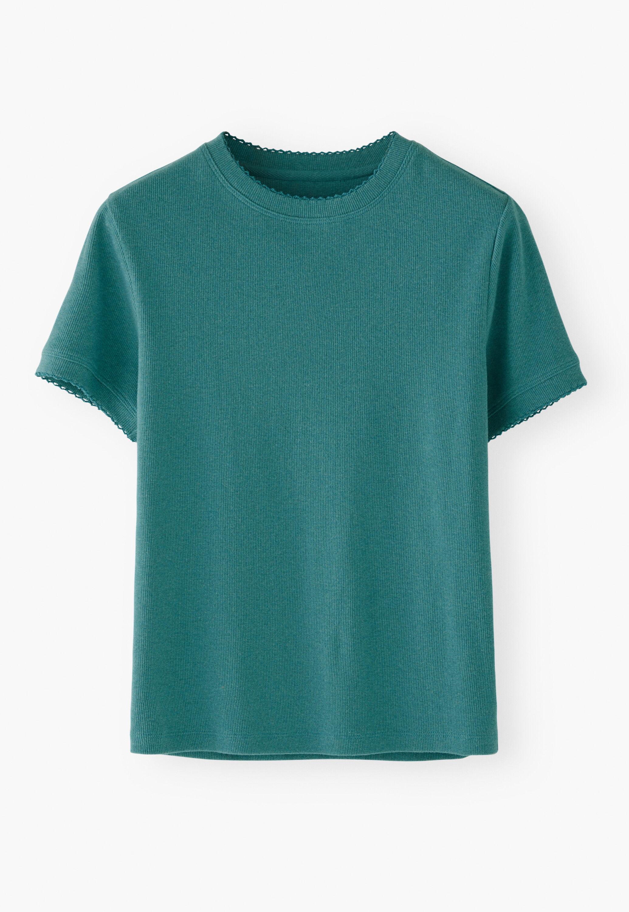 T-Shirt aus geripptem Jersey, Aquamarin, large