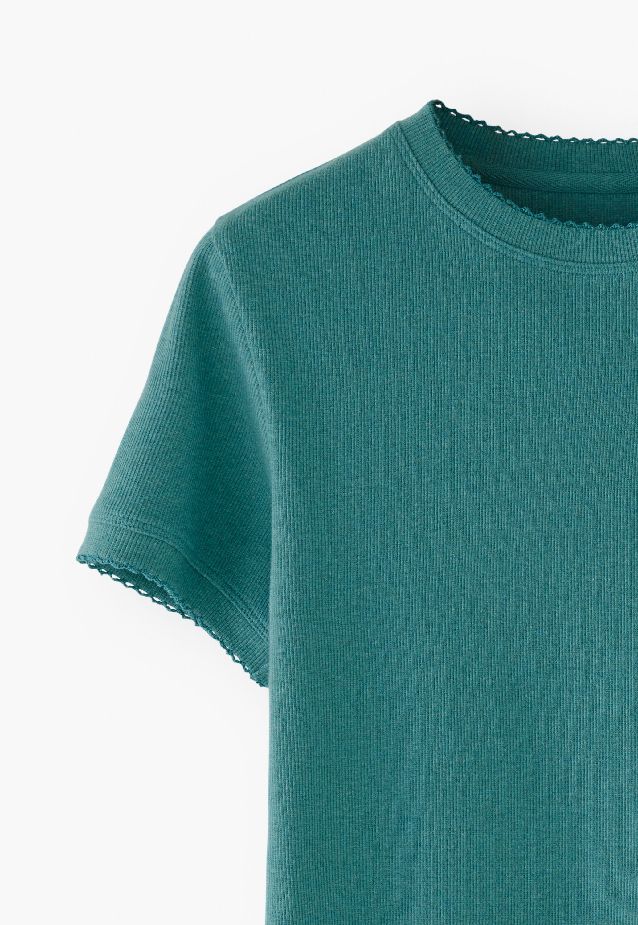 T-Shirt aus geripptem Jersey, Aquamarin, large
