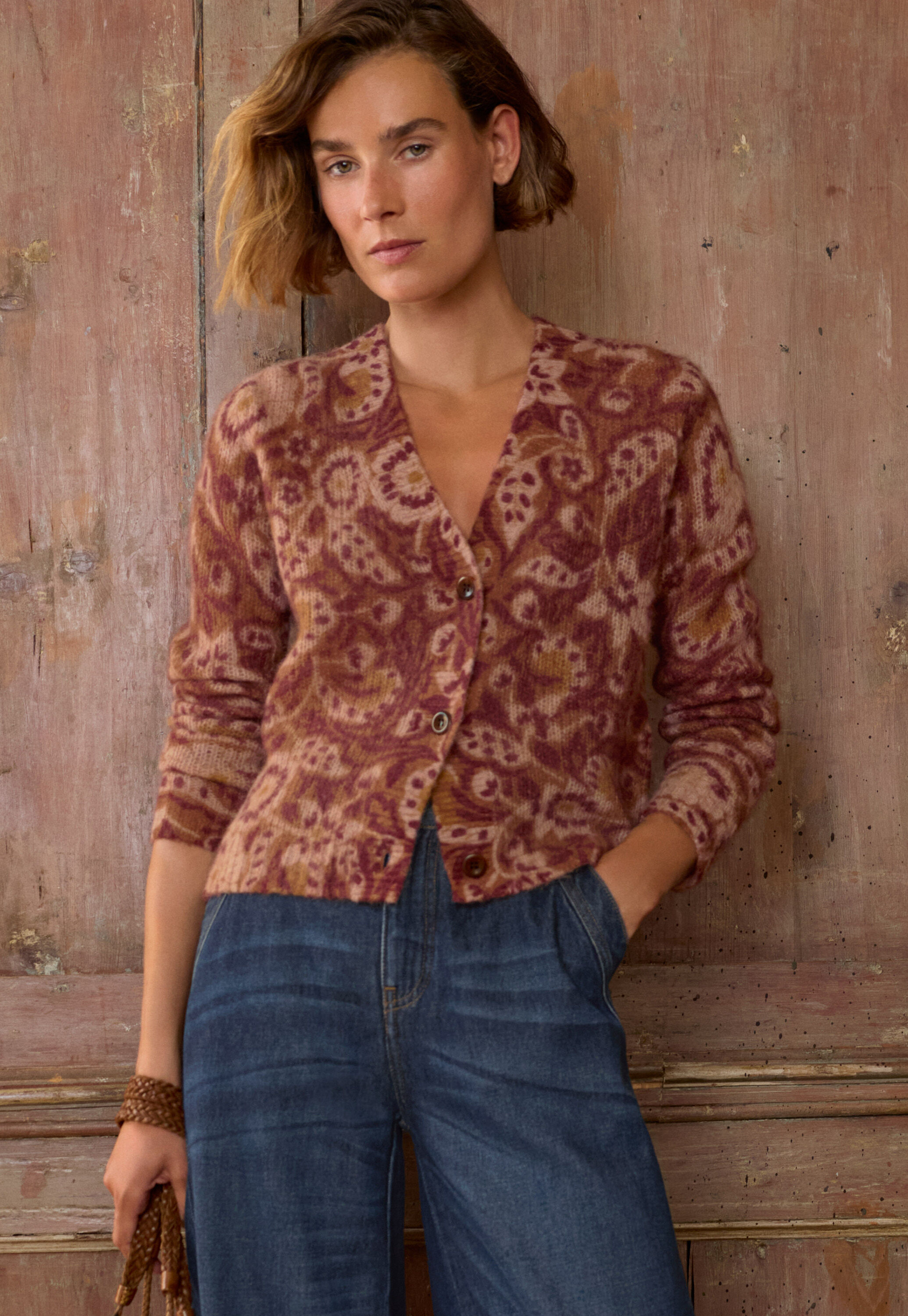 Bedruckter Cardigan, Ingwerbraun, large
