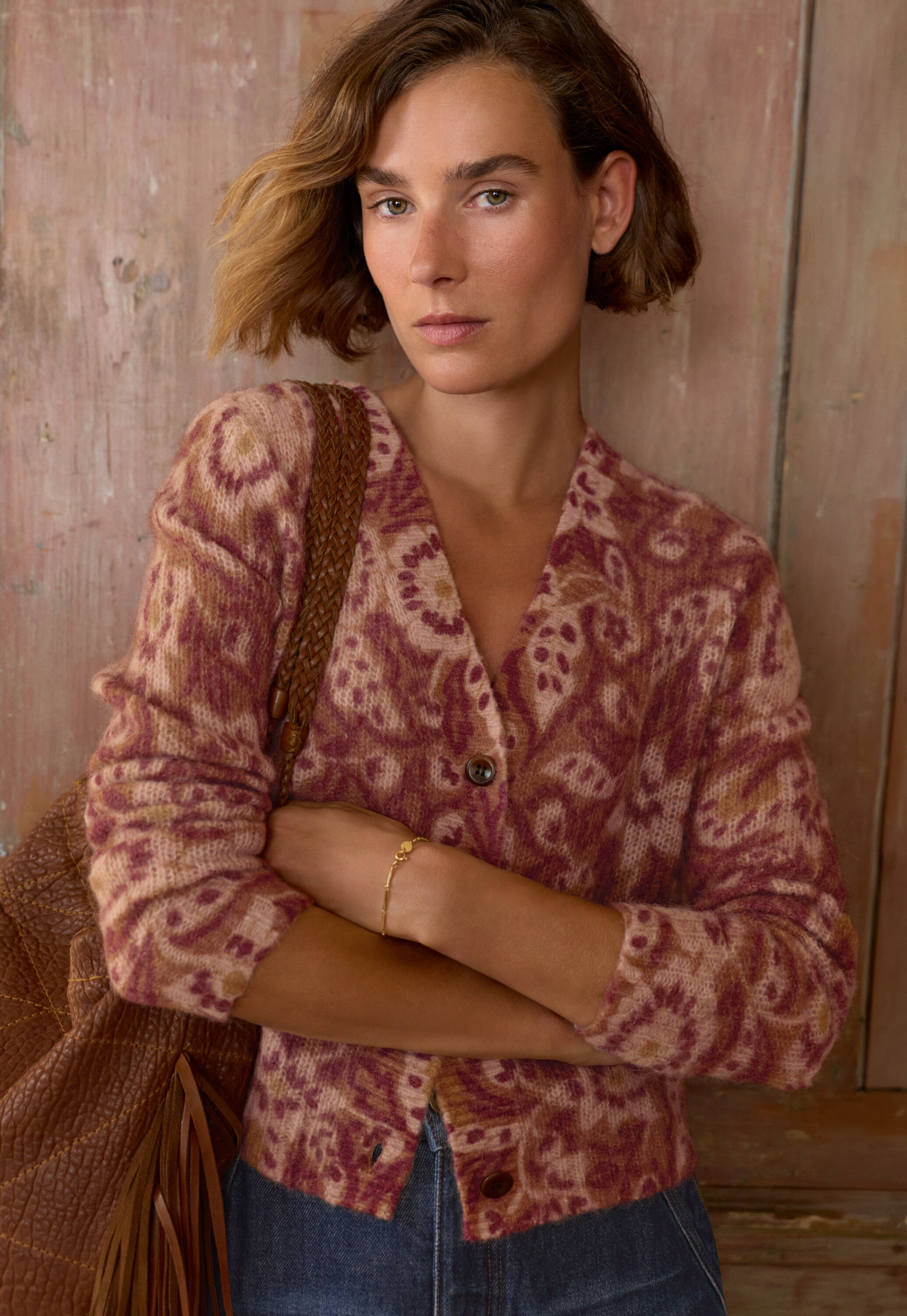 Bedruckter Cardigan, Ingwerbraun, large
