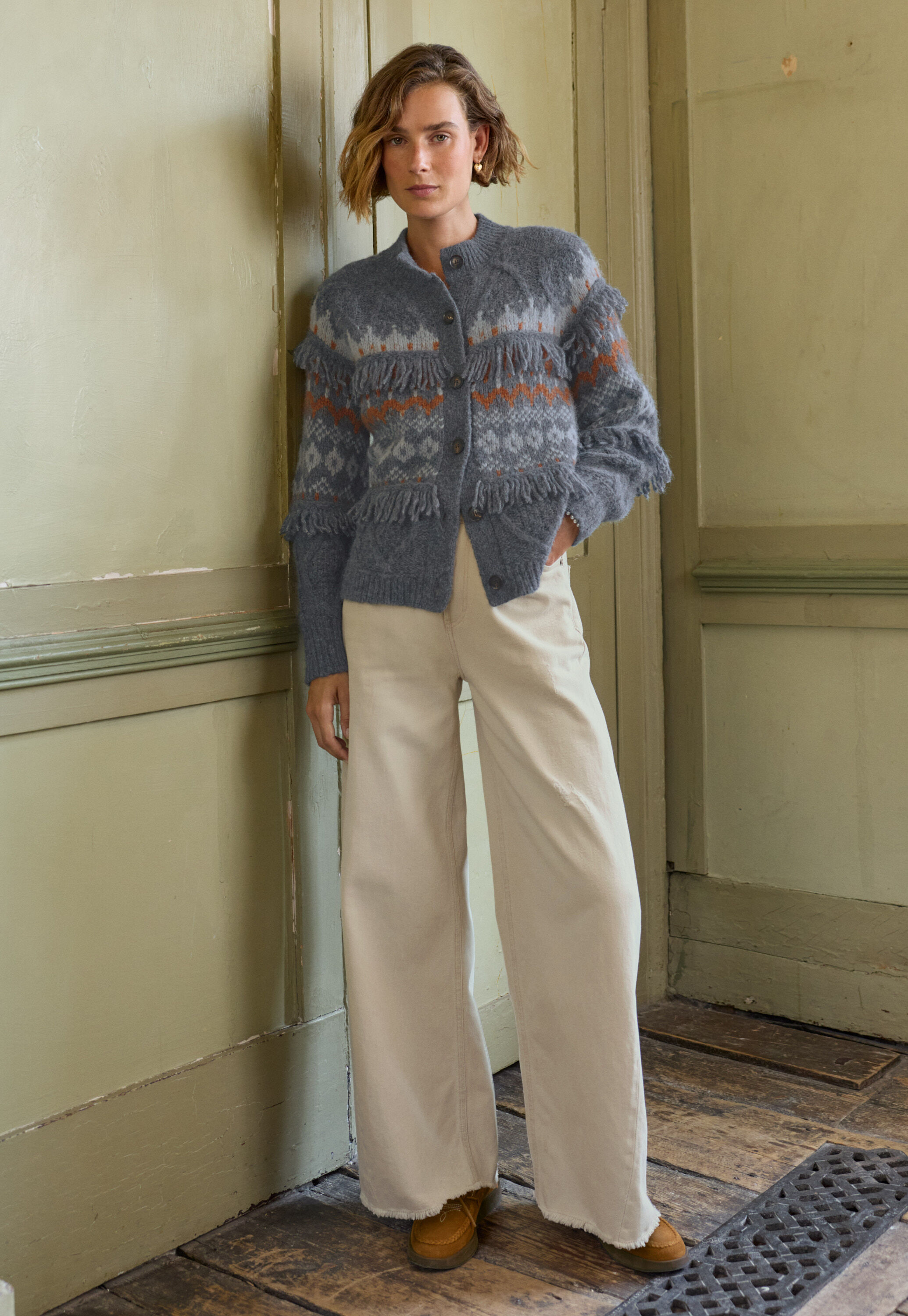 Cardigan mit Zopfmuster, Blauer Schiefer/Kupfer, large