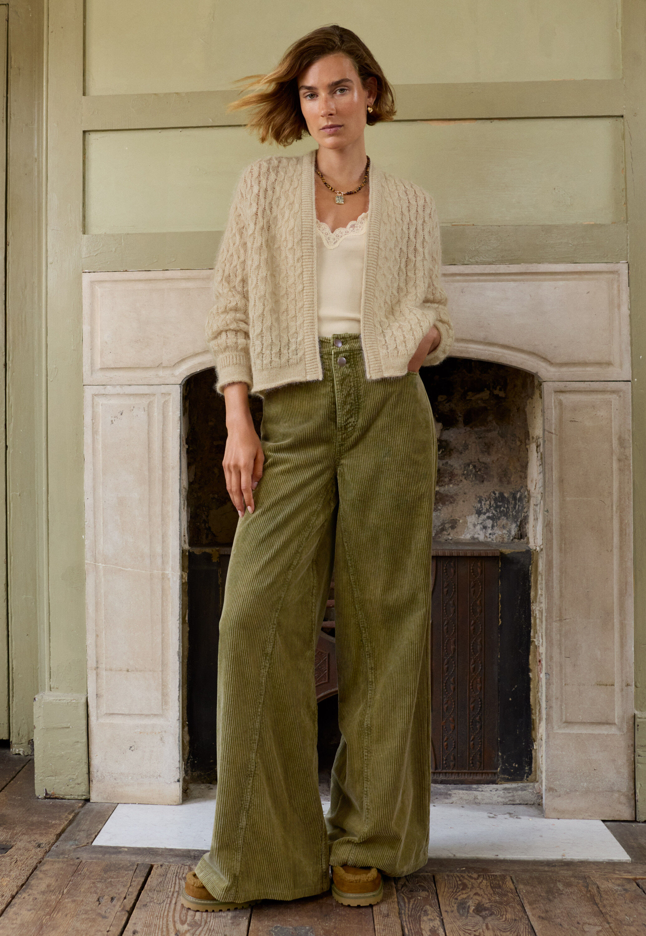 Cardigan mit Zopfmuster, Hafer, large
