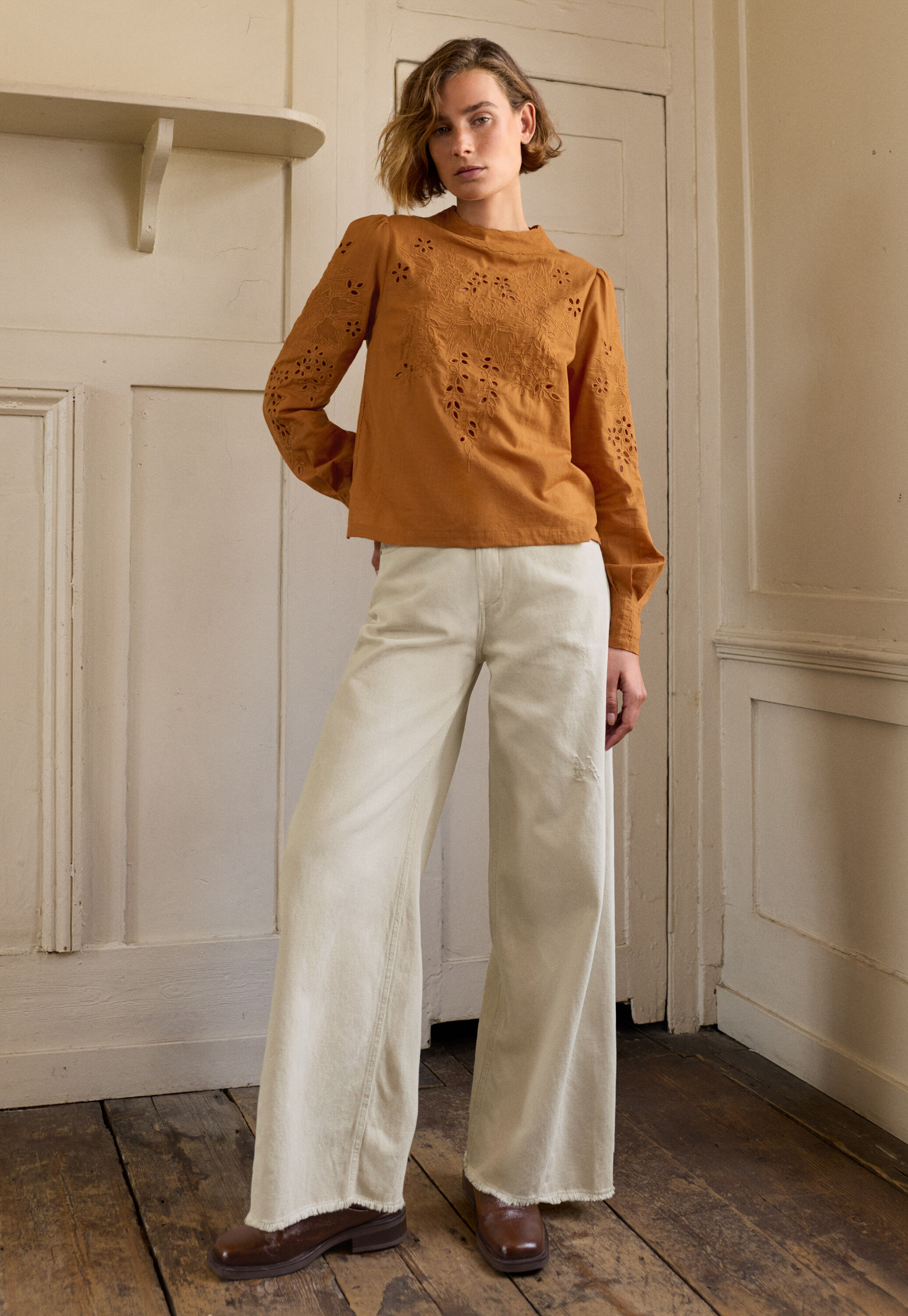 Bestickte Bluse, Ingwer, large