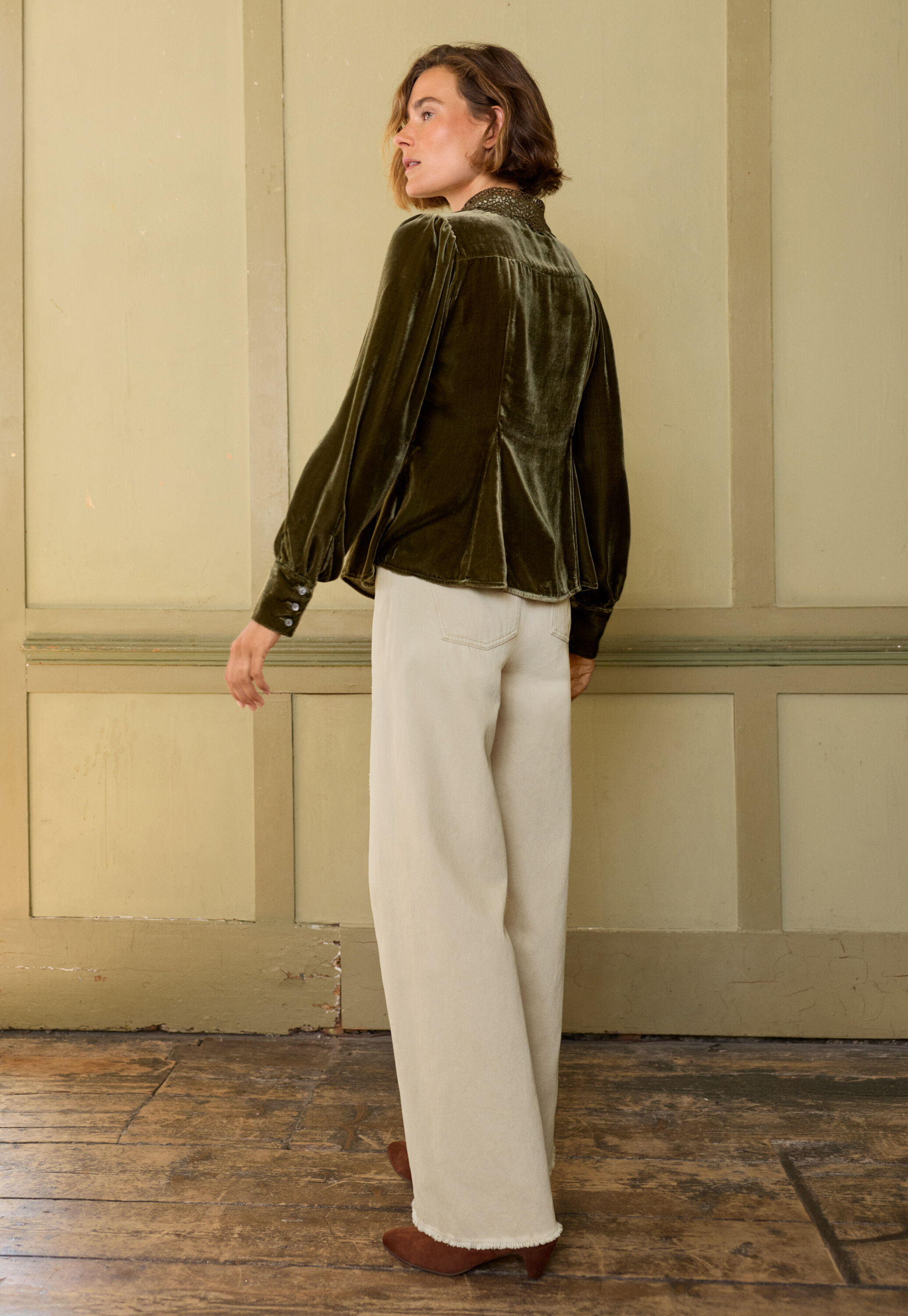 Godet-Bluse aus Samt
