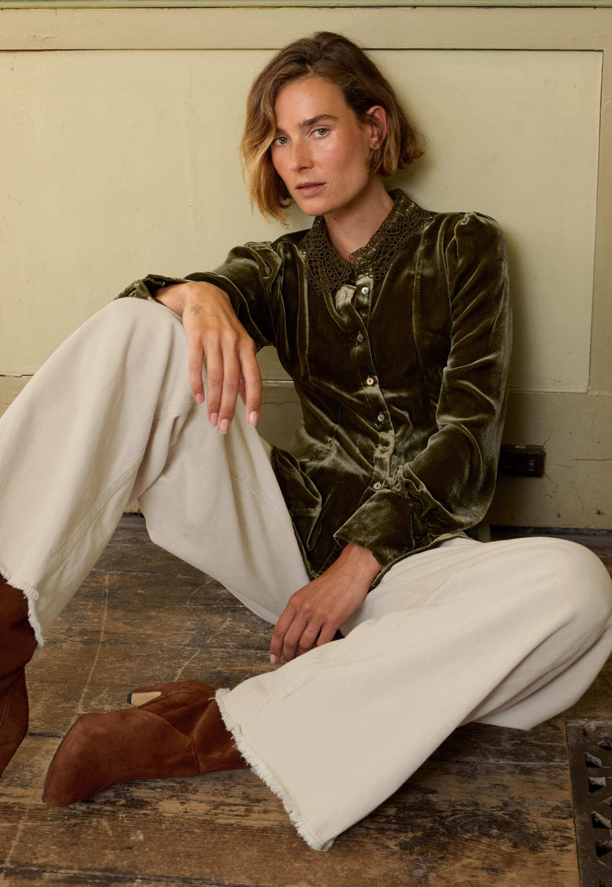 Godet-Bluse aus Samt