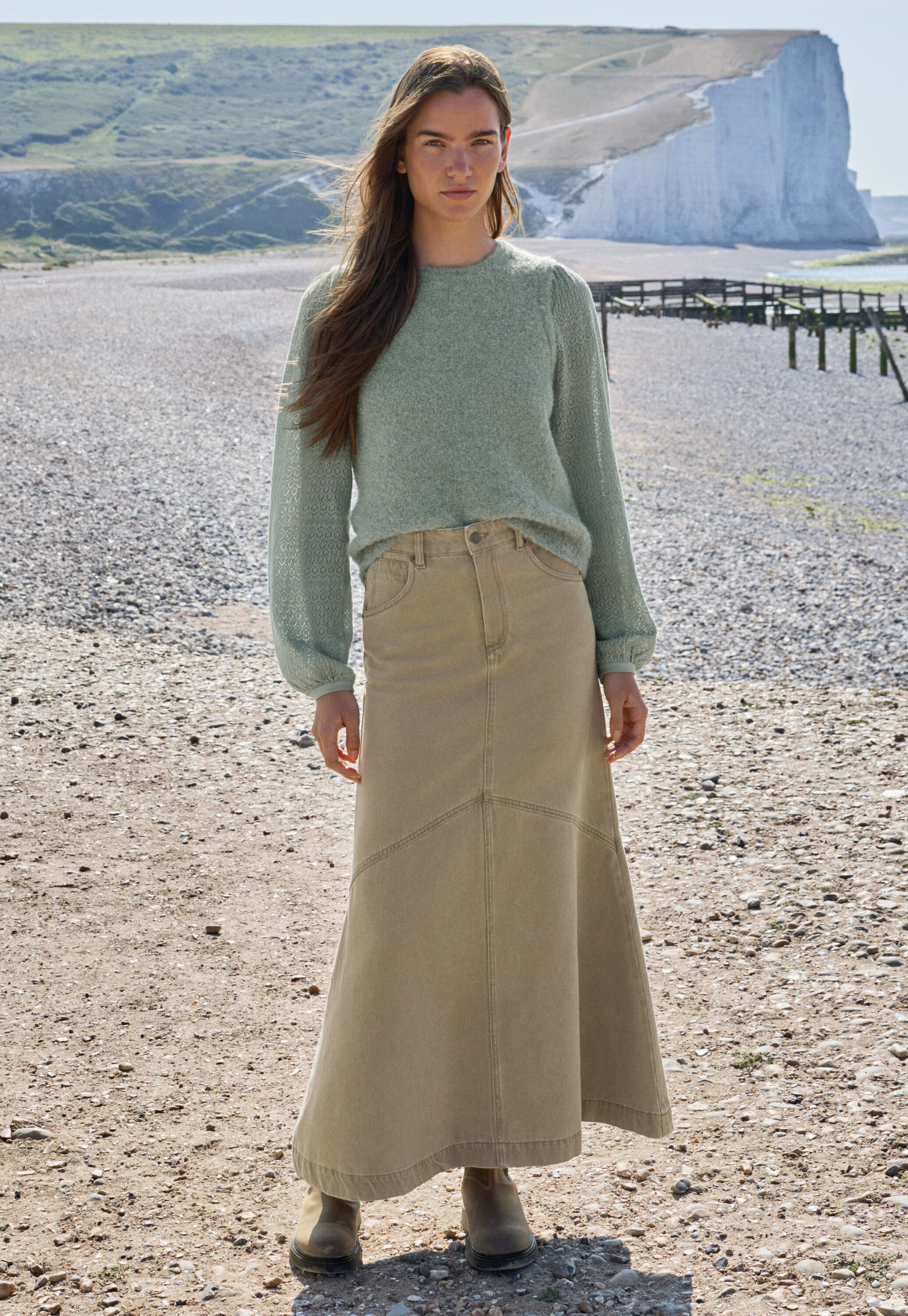 Pullover mit Pointelle-&Auml;rmeln, Entenei, large