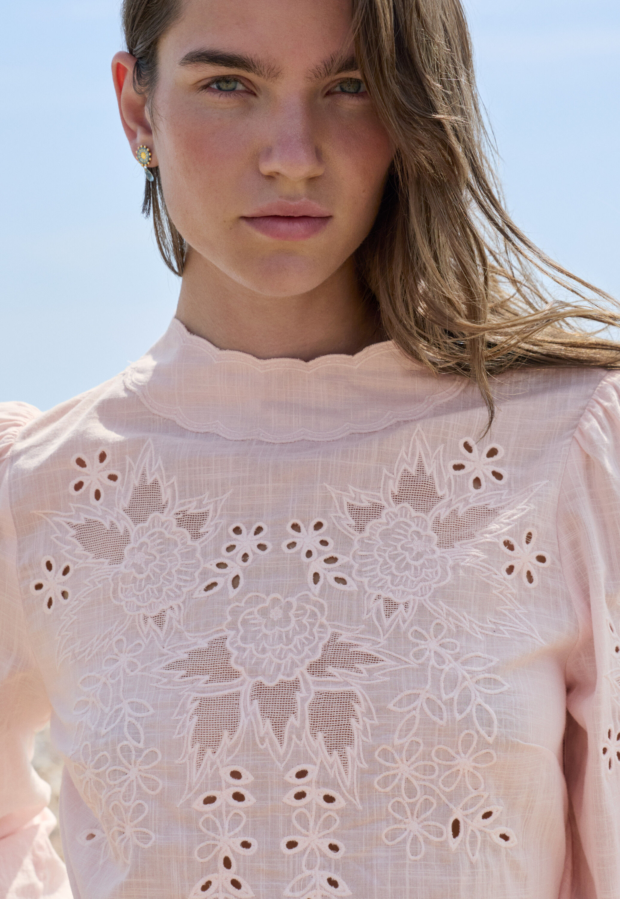 Bestickte Bluse, Pastellrosa, large