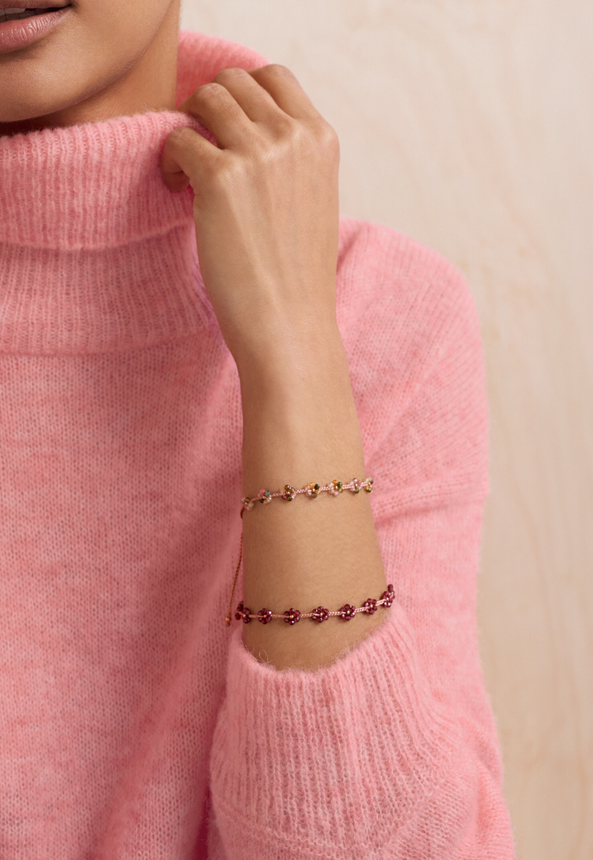 Armband mit Perlenblumen, Rosa/mehrfarbig, large