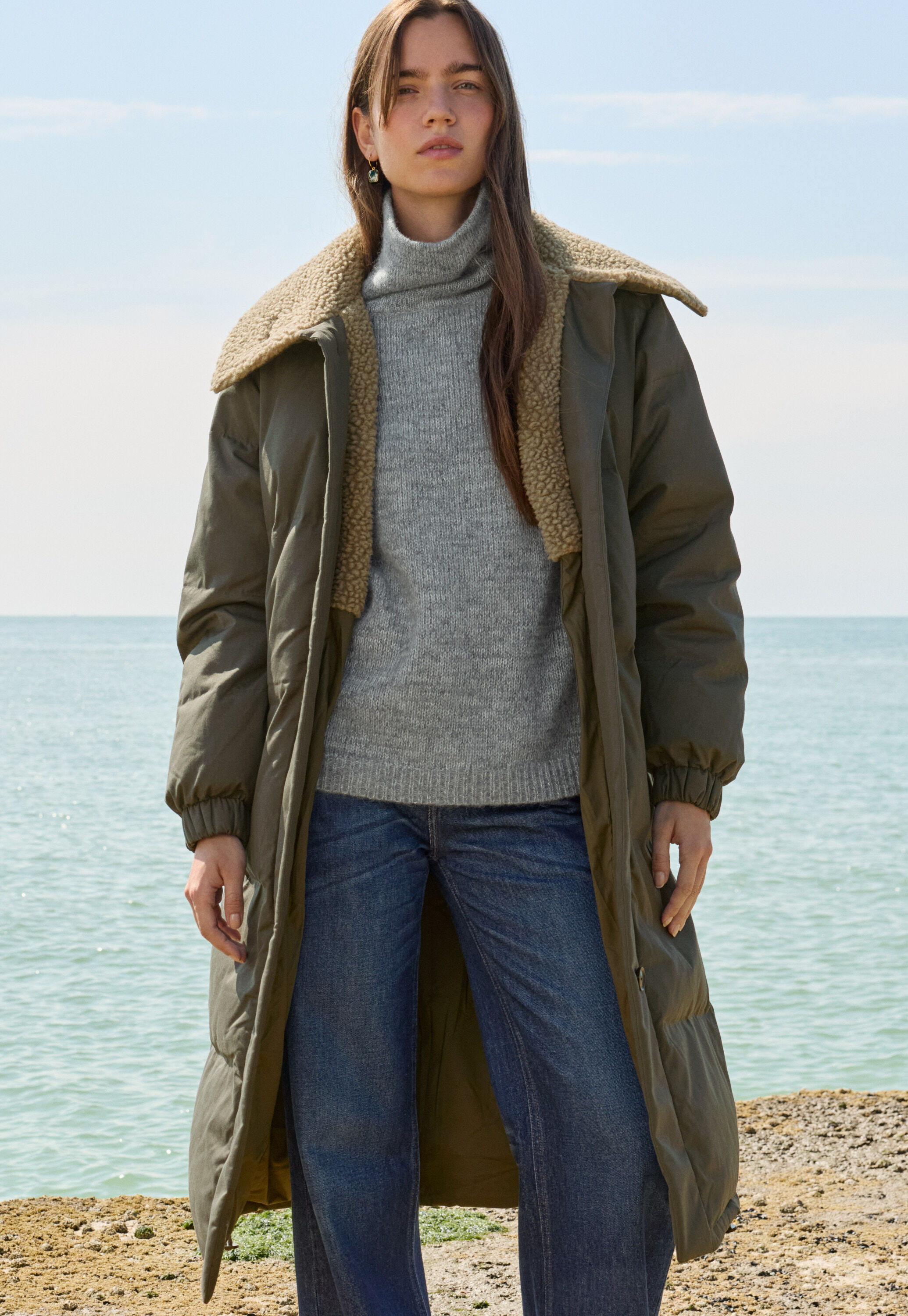 Raglanpullover mit hohem Kragen, Zartes Denimblau, large