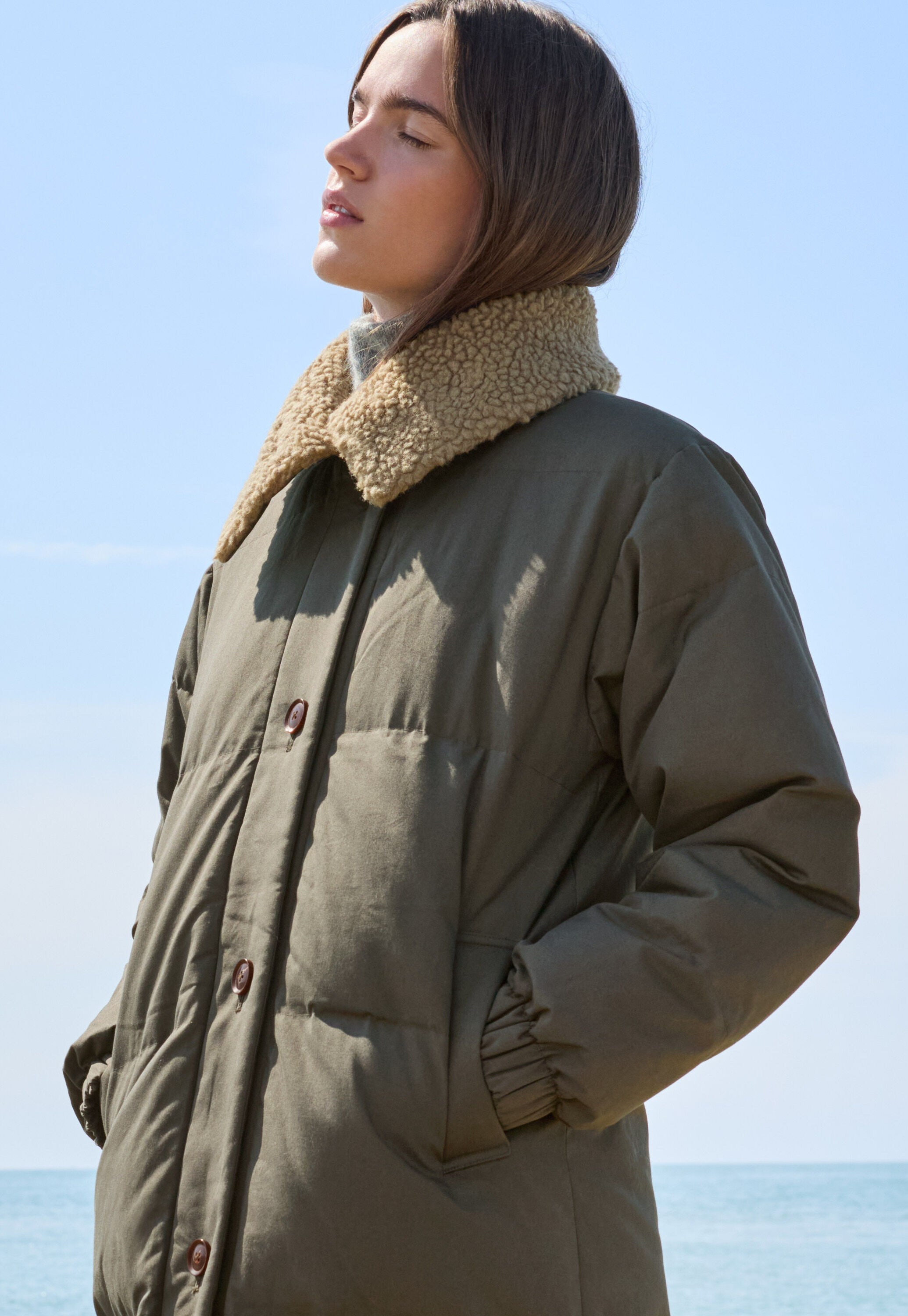 Gesteppter langer Mantel, Dunkles Khaki, large