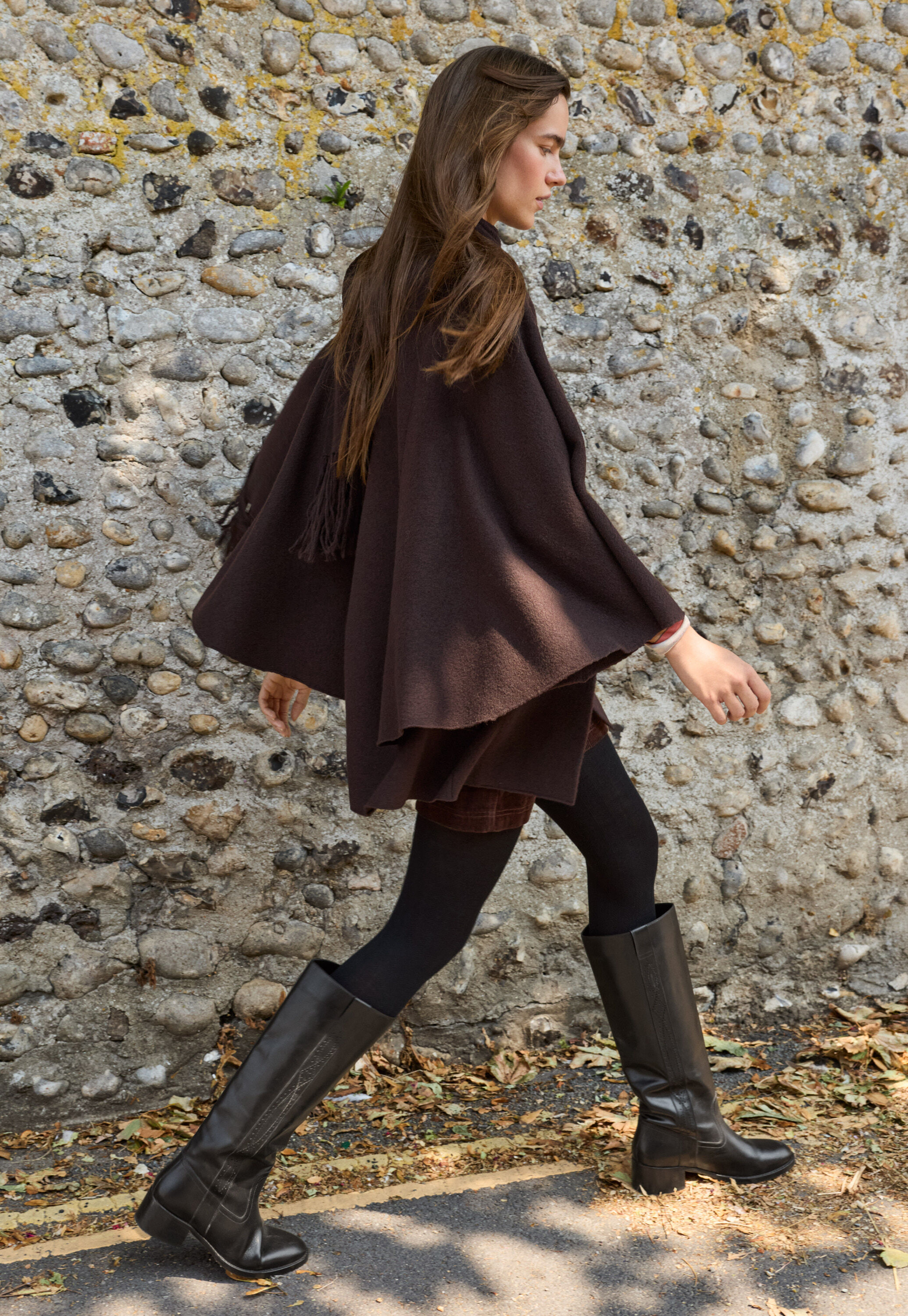 Cape aus Wollwalk, Schwarzer Kaffee, large