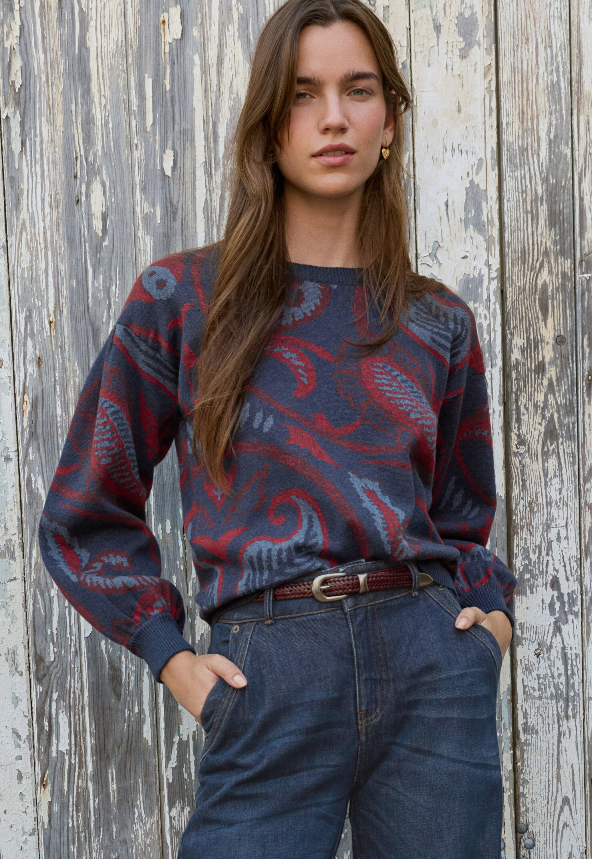 Jacquardpullover, Tinte/Himbeere, large