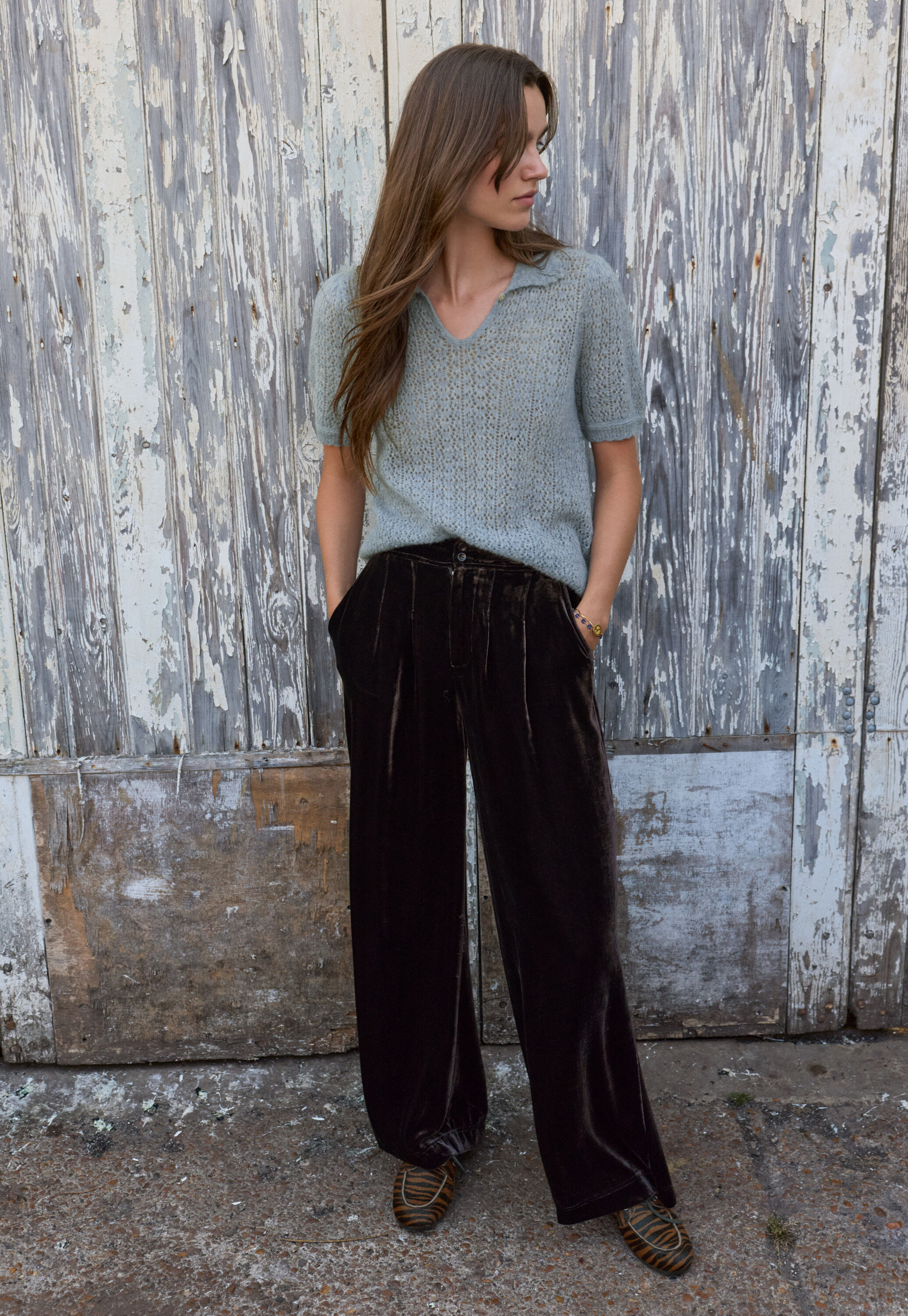 Pullover mit Spitzenmuster, Kreideblau, large