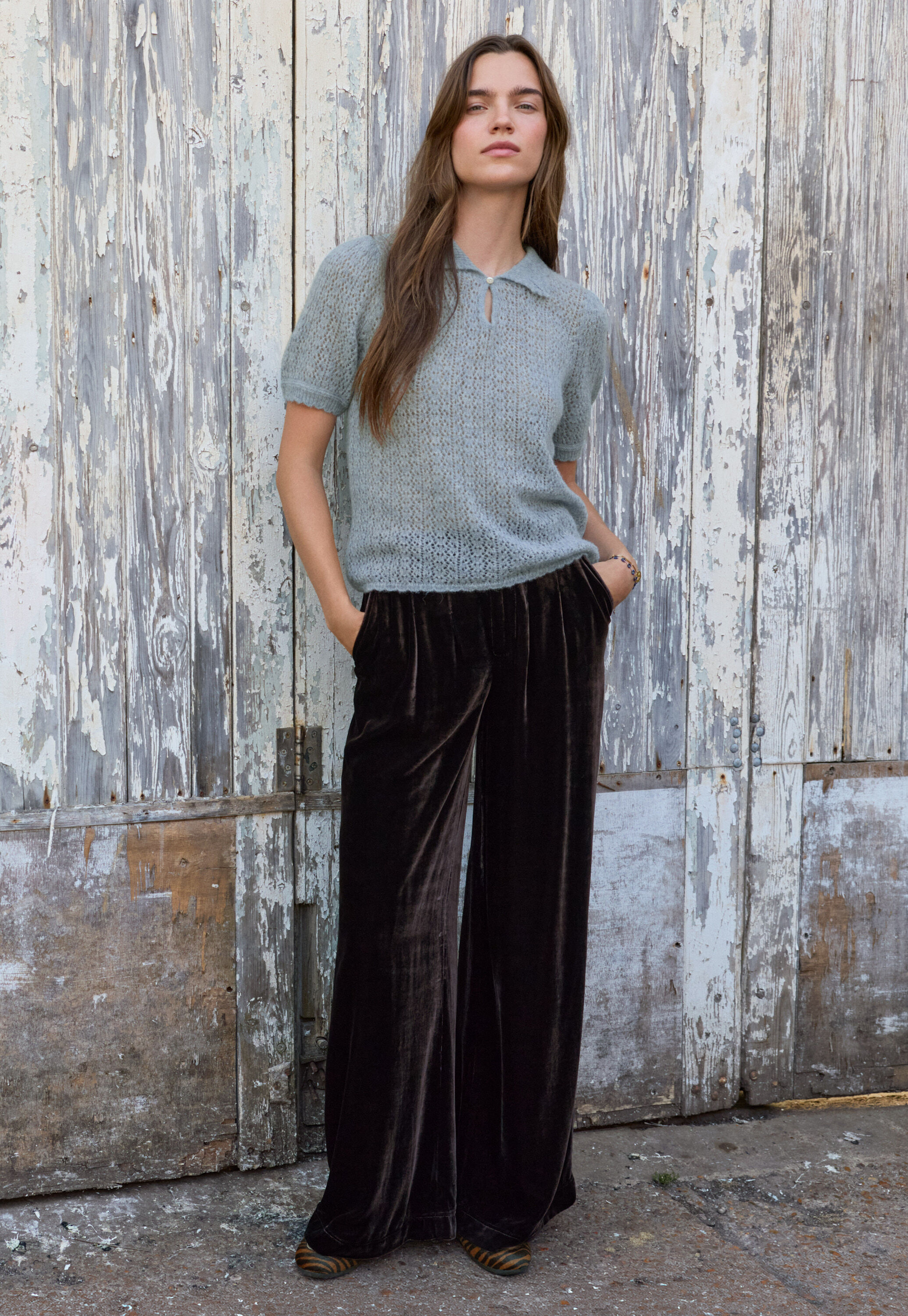 Pullover mit Spitzenmuster, Kreideblau, large