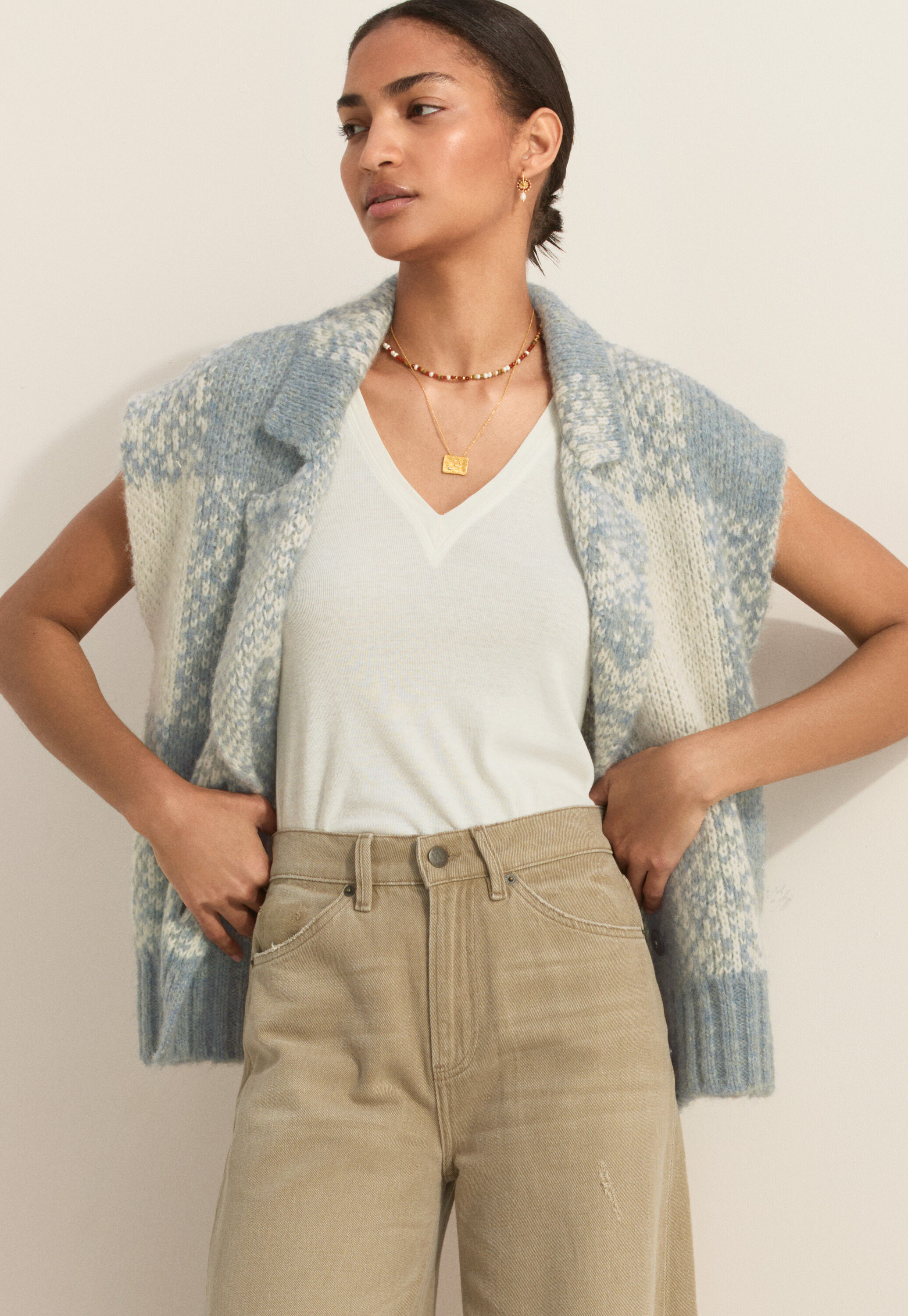 &Auml;rmellose Karojacke, Blau/Stein, large