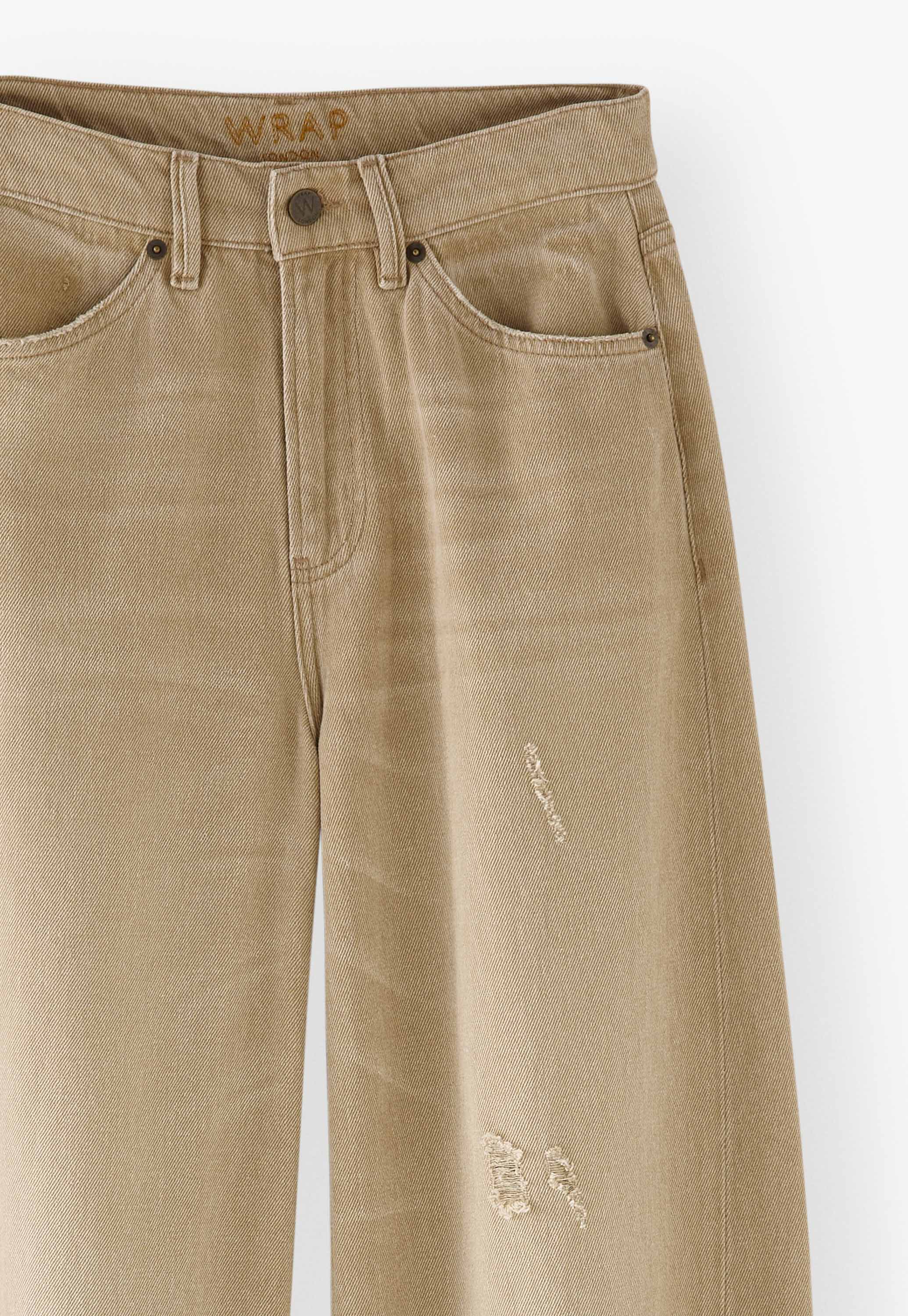 Mittelhoch taillierte Jeans mit weitem Bein, Gewaschenes Champignon-Beige, large
