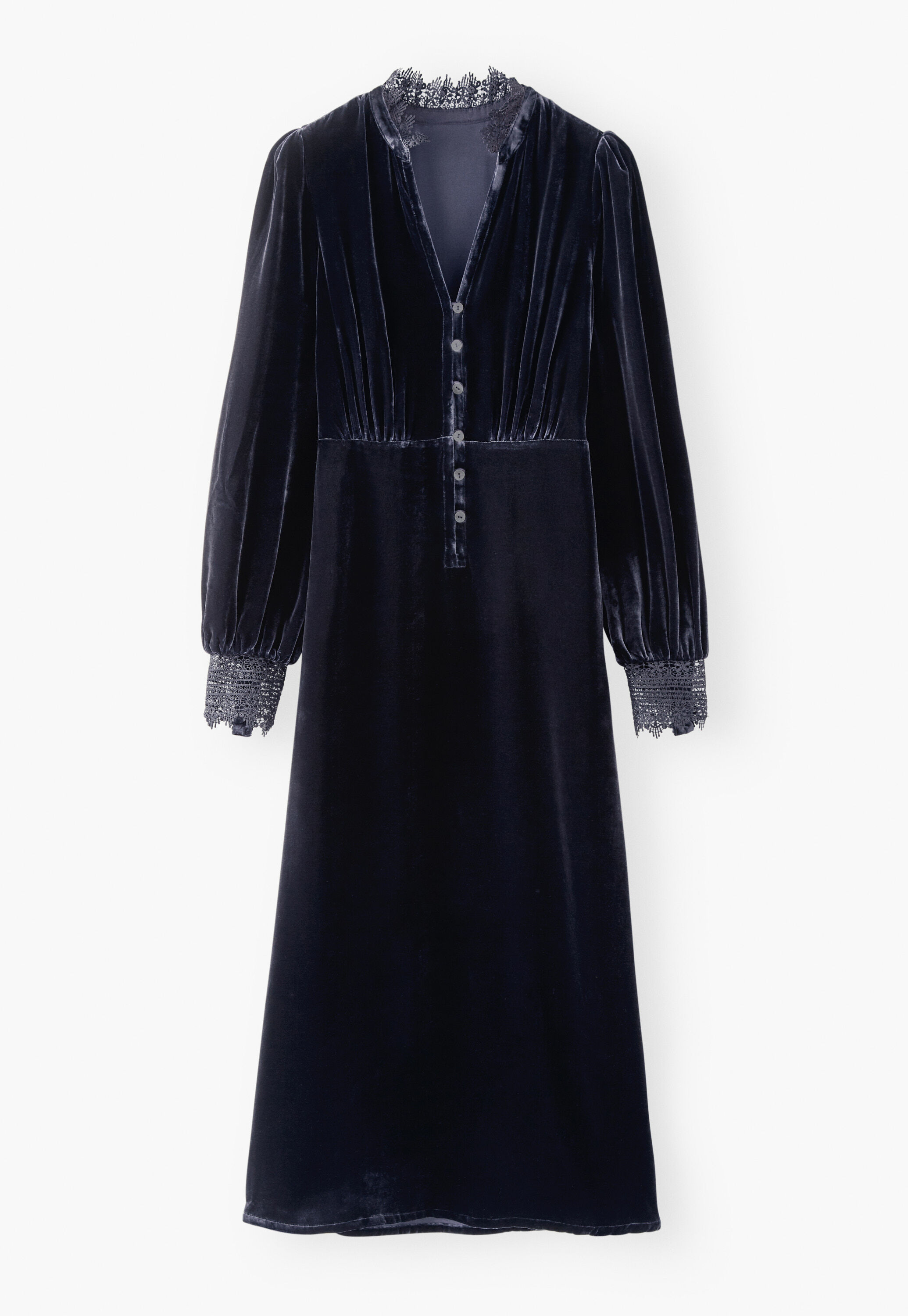 Samtkleid mit Spitze, Mitternacht, large